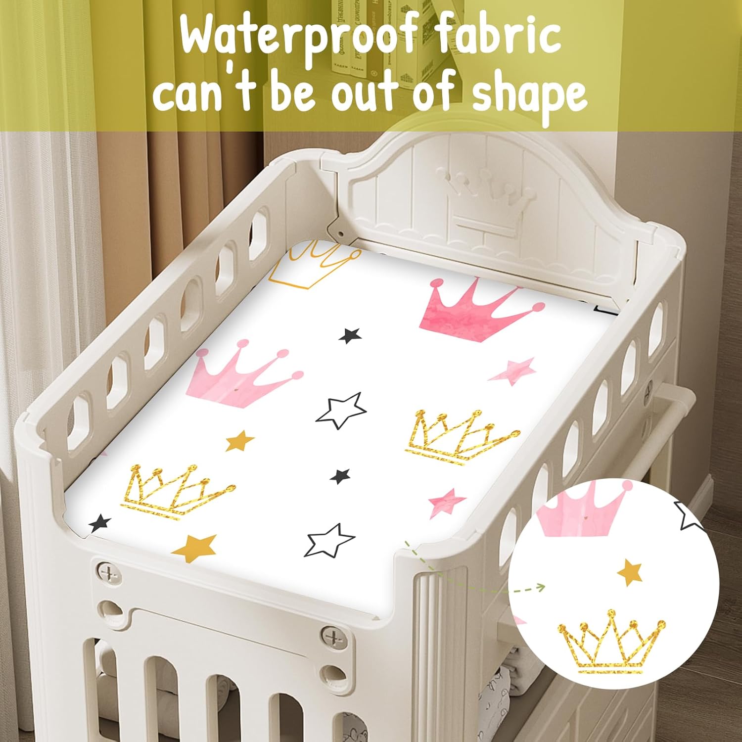 Funda impermeable para cambiador de pañales para bebés niños y niñas, portátilmini sábanas de microfibra suave para cambiar pañales (corona)