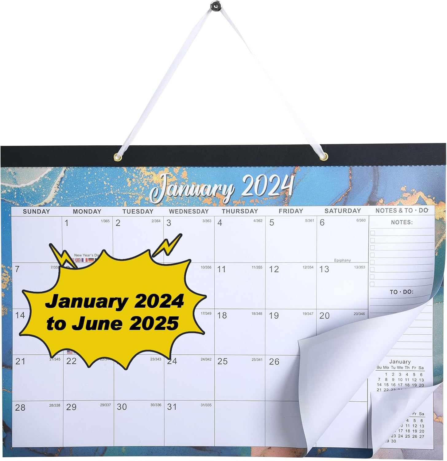 Calendario de pared 2024-2025 Calendario grande de escritorio 2024 con lista de tareas, calendario de escritorio de 18 meses  calendario de pared,