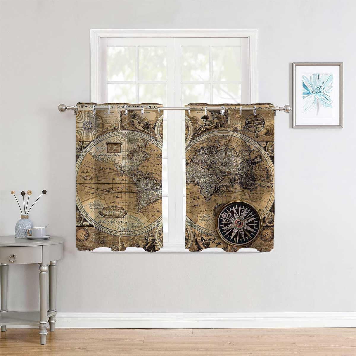 YANFENQI Cortinas de ventana con ojales, cortinas cortas para puerta de garaje, cortinas para Ventanas de Cuarto 55 pulgadas de ancho por 45