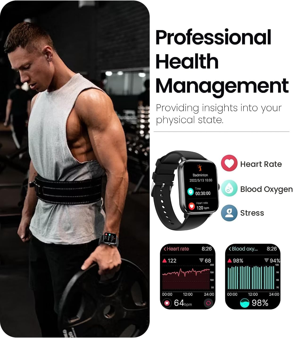 Smart Watches for Men Women, 2023 Newest 1.91 Inch Fitness Tracker, Heart RateSleep MonitorPedometerCalories, Multiple Sports Modes, Waterproof