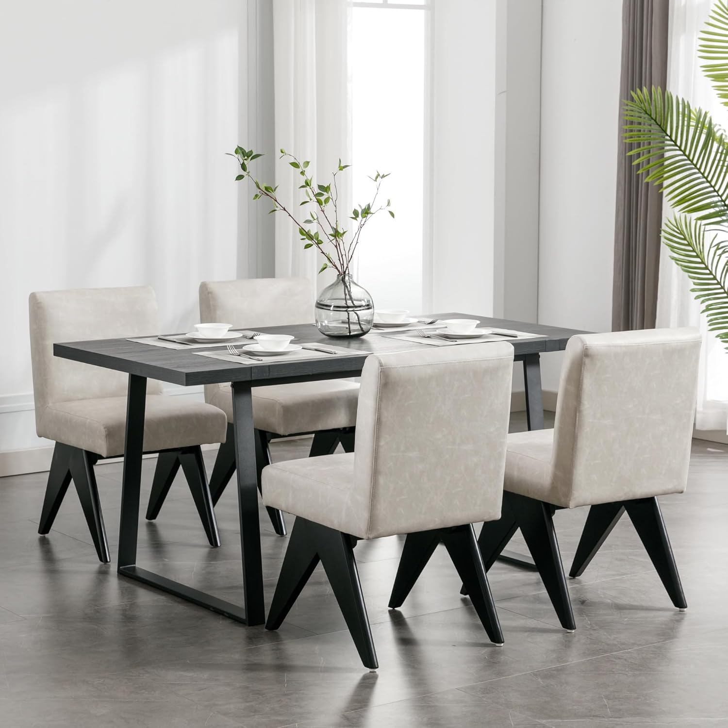 BESTANO Juego de 2 sillas de comedor modernas de estilo rústico de mediados de siglo, sillas de cocina tapizadas sin brazos con respaldo y patas de