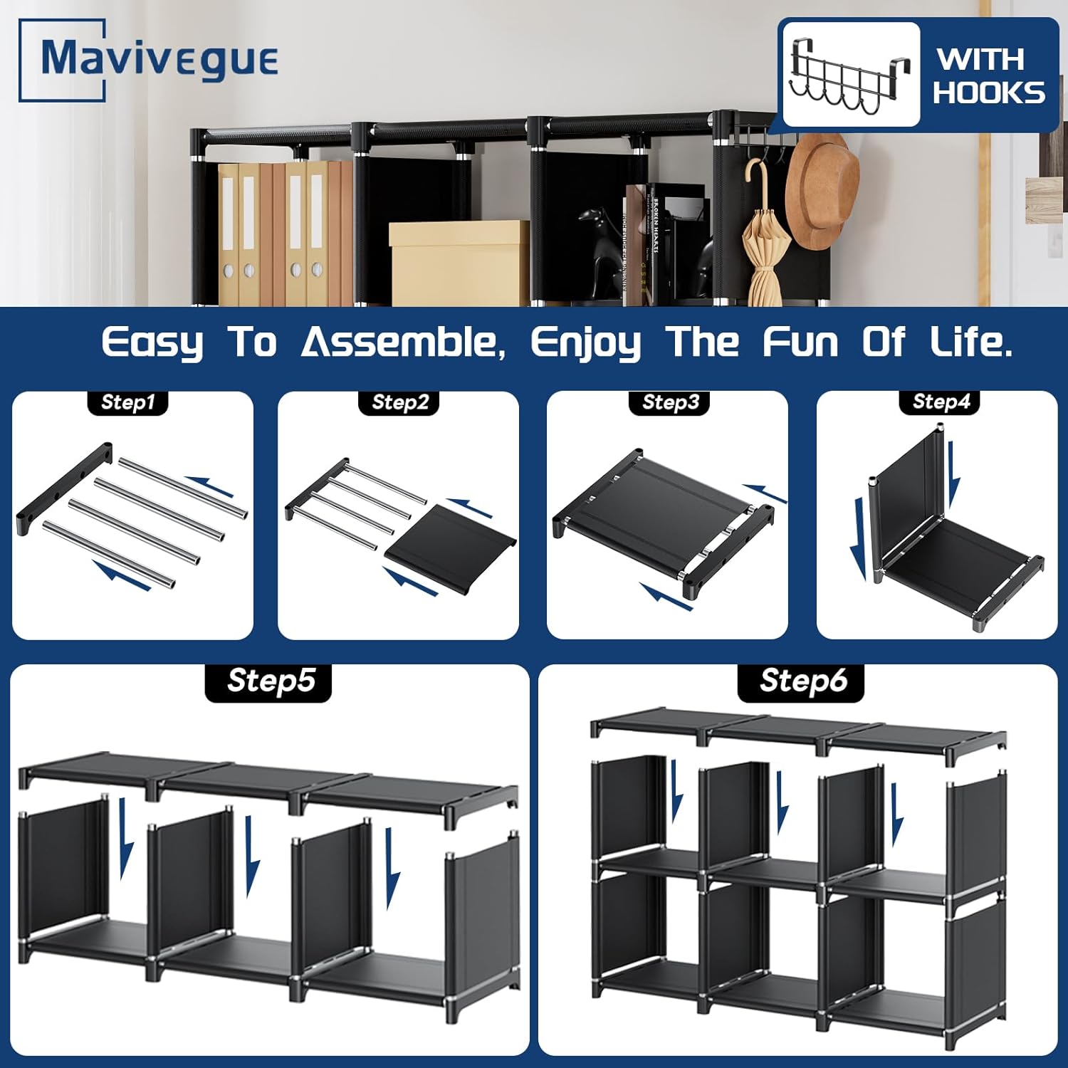 Mavivegue Estante para libros, organizador de almacenamiento de 9+12+16+18 cubos, estantería de bricolaje, estantería de cubo de metal, estuche alto
