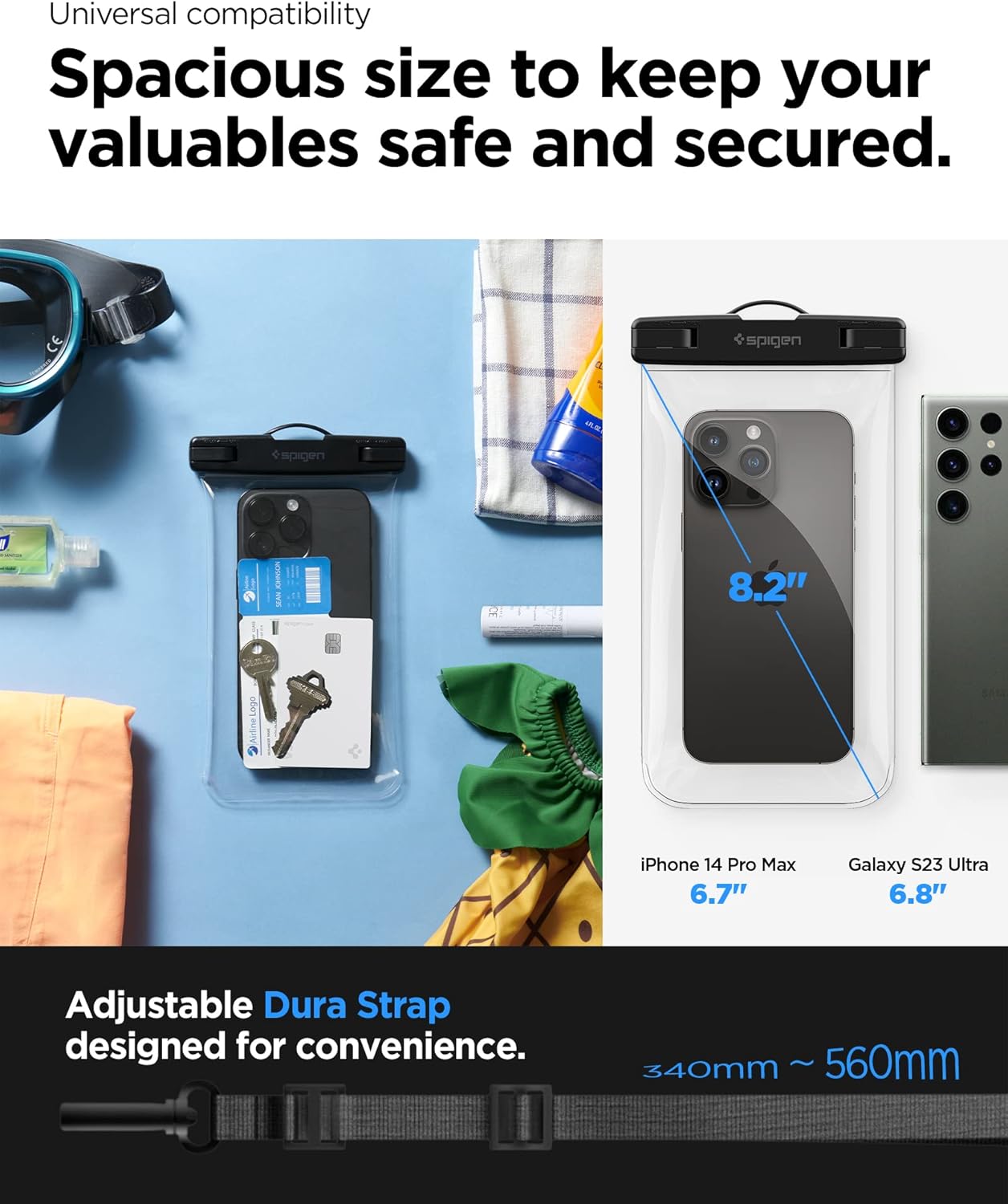 Spigen AquaShield Universal PVC Protective Cases with IPX8 A601 Compatible with iPhone, Galaxy, Xiaomi, Google (Pack of 2) – Transparent Crystal