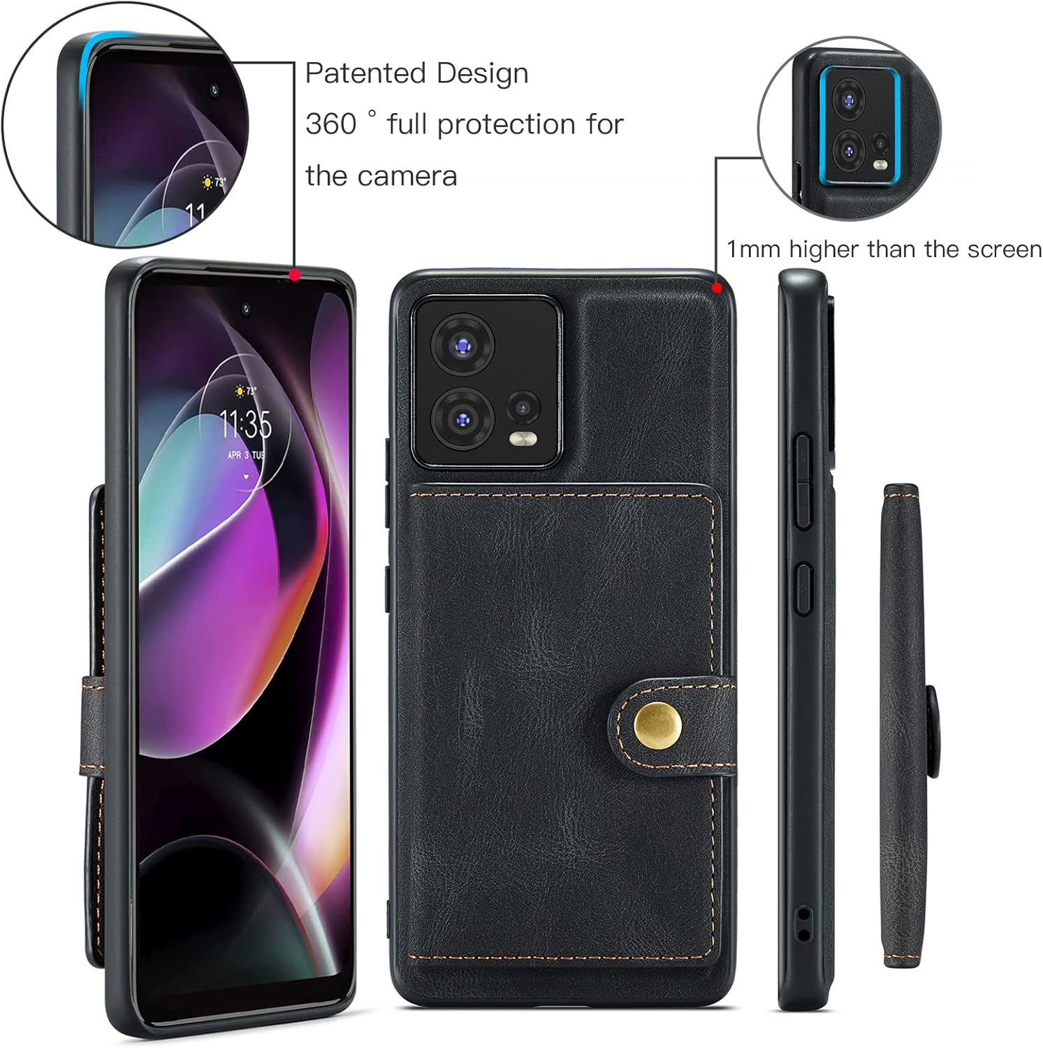 Asuwish Funda para teléfono Motorola Edge 30 Fusion 2022 con protector de pantalla de vidrio templado y soporte para tarjeta de crédito, accesorios