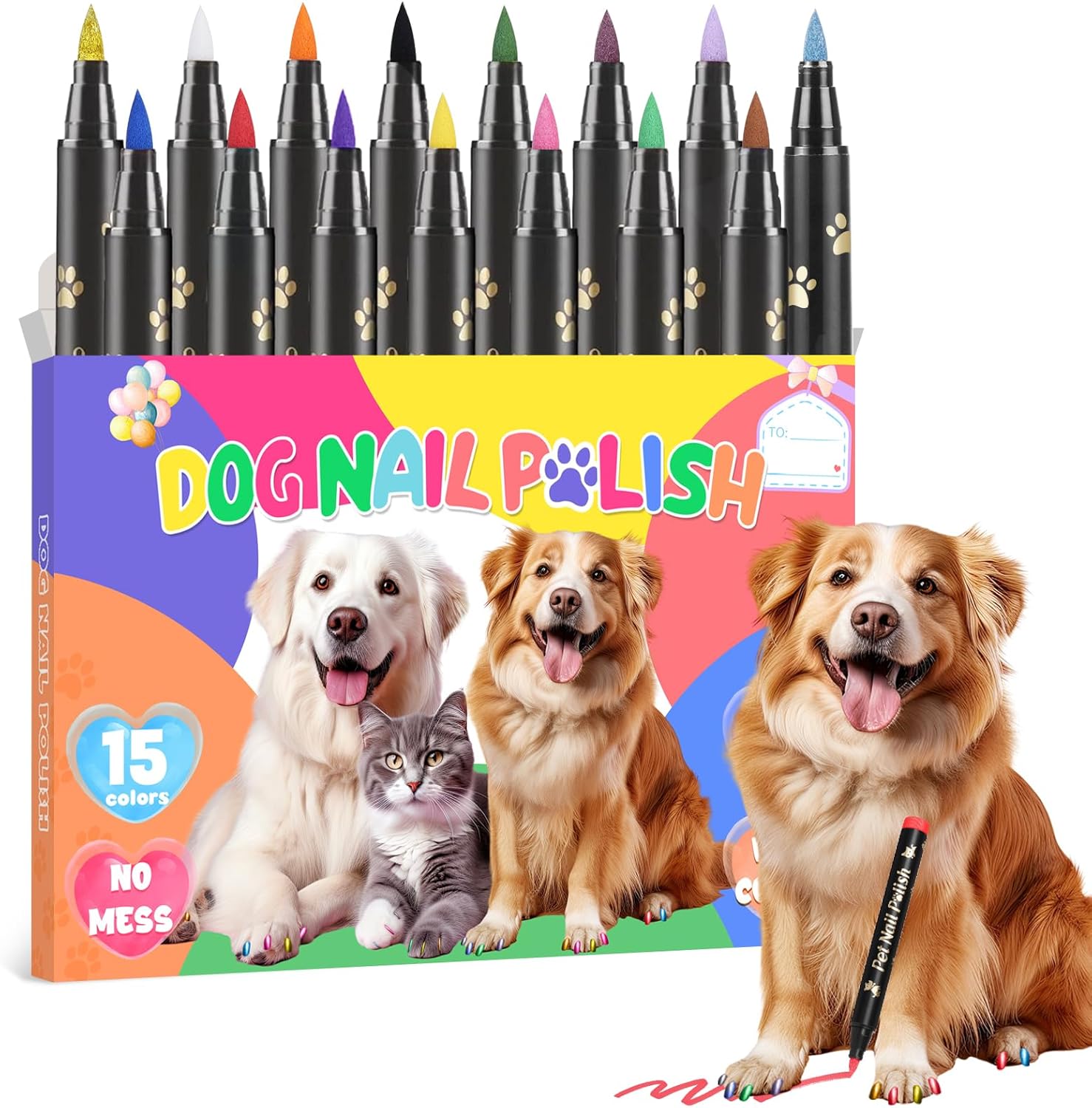 Bolígrafos de esmalte de uñas para perros, de secado rápido, juego de esmaltes de uñas de 15 colores para perros para hacer tú mismo con estilo arte