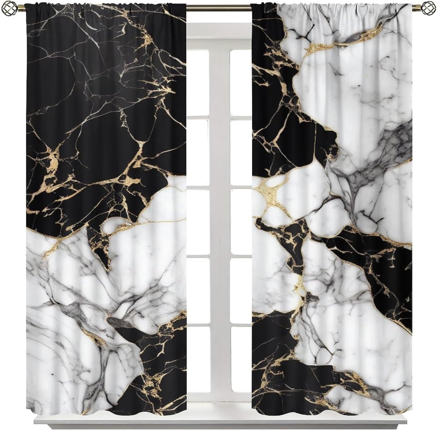 Cortinas de mármol para dormitorio, arte abstracto moderno de lujo, textura de mármol blanco y negro, tratamientos de ventana para sala de estar,