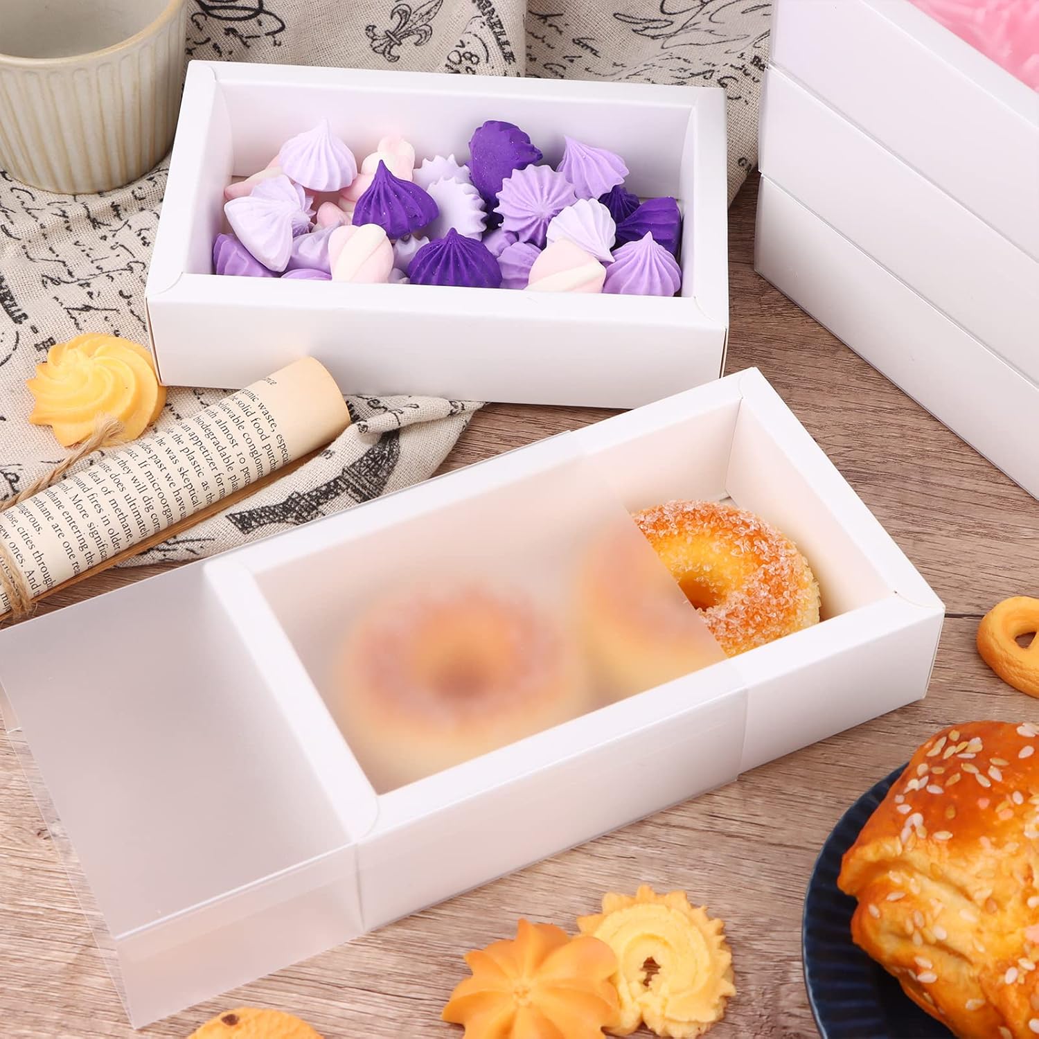 26 cajas rectangulares de papel kraft con tapa transparente, cajas de embalaje pequeñas de cartón para regalos de fiesta, dulces y manualidades, 6.5