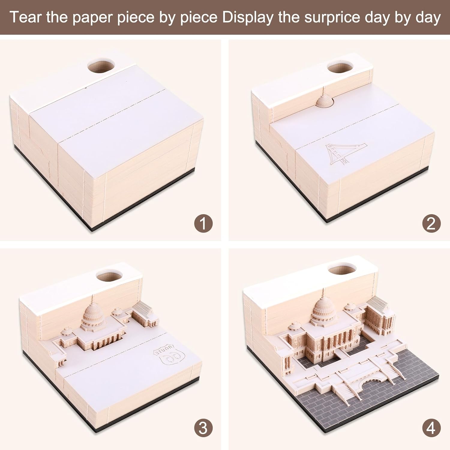 Bloc de notas 3D, papel de construcción desgarrado a mano, exquisita nota adhesiva antiadherente creativa, notas de publicación de bricolaje, 165