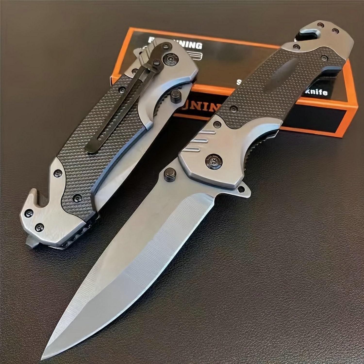 Yerdchts Cuchillo plegable SS de 8.58 pulgadas con hoja afilada de 3.74 pulgadas, cuchillo plegable para tácticas de autodefensa al aire libre,