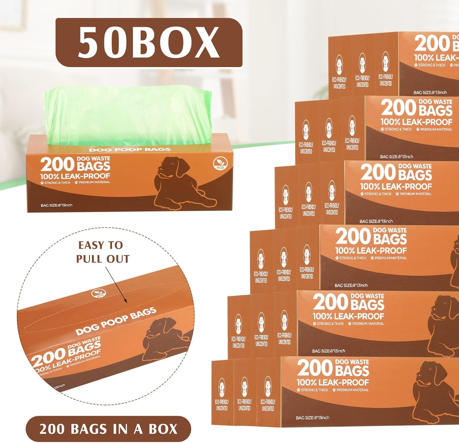 50 rollos de bolsas de basura para perros, 10000 unidades, bolsas de basura para perros, a prueba de fugas, bolsas de plástico gruesas para el