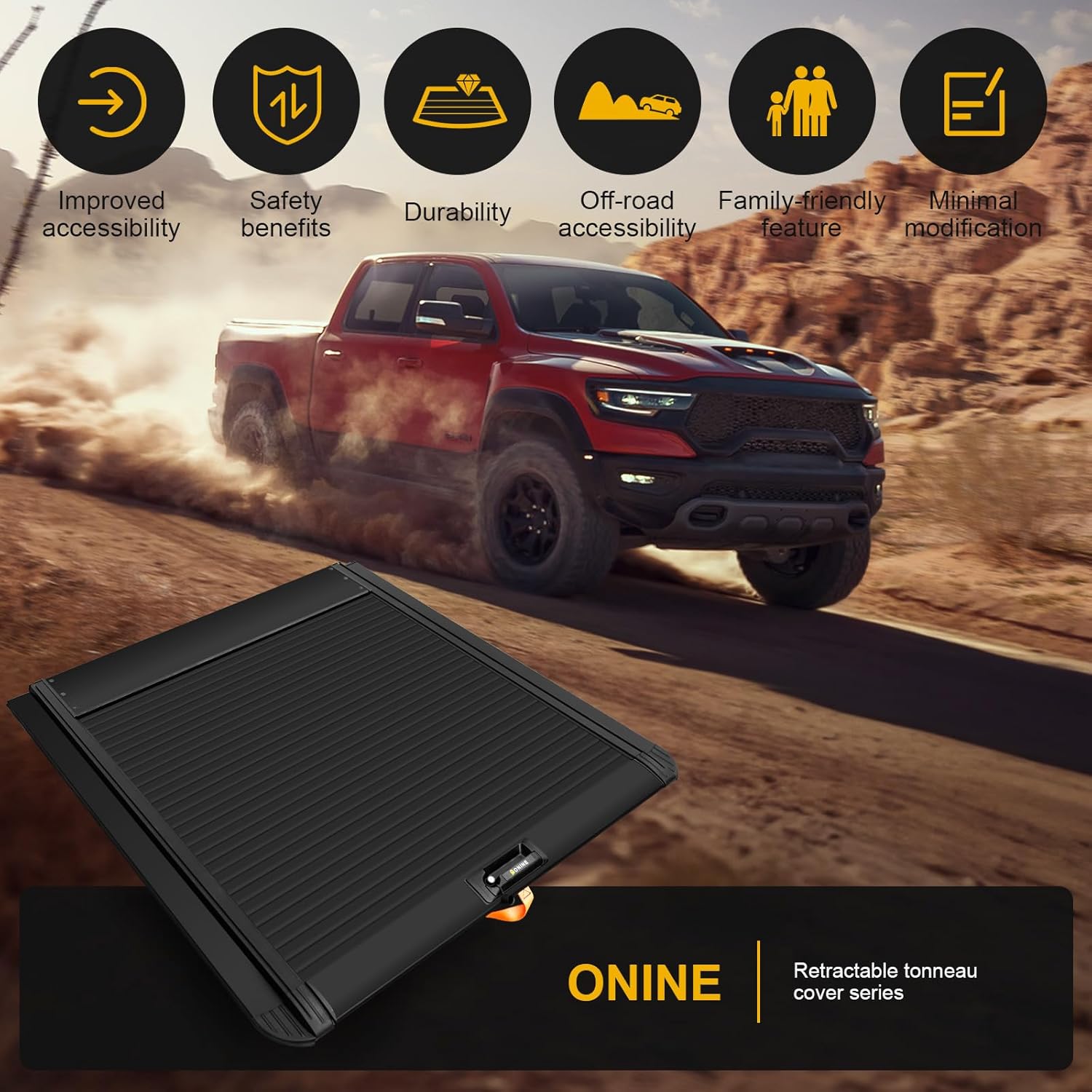 ONINE Cubierta rígida retráctil Tonneau de ajuste personalizado Dodge Ram 1500 2019-2024 con caja de 5.7 pies (67 pulgadas), no es compatible con