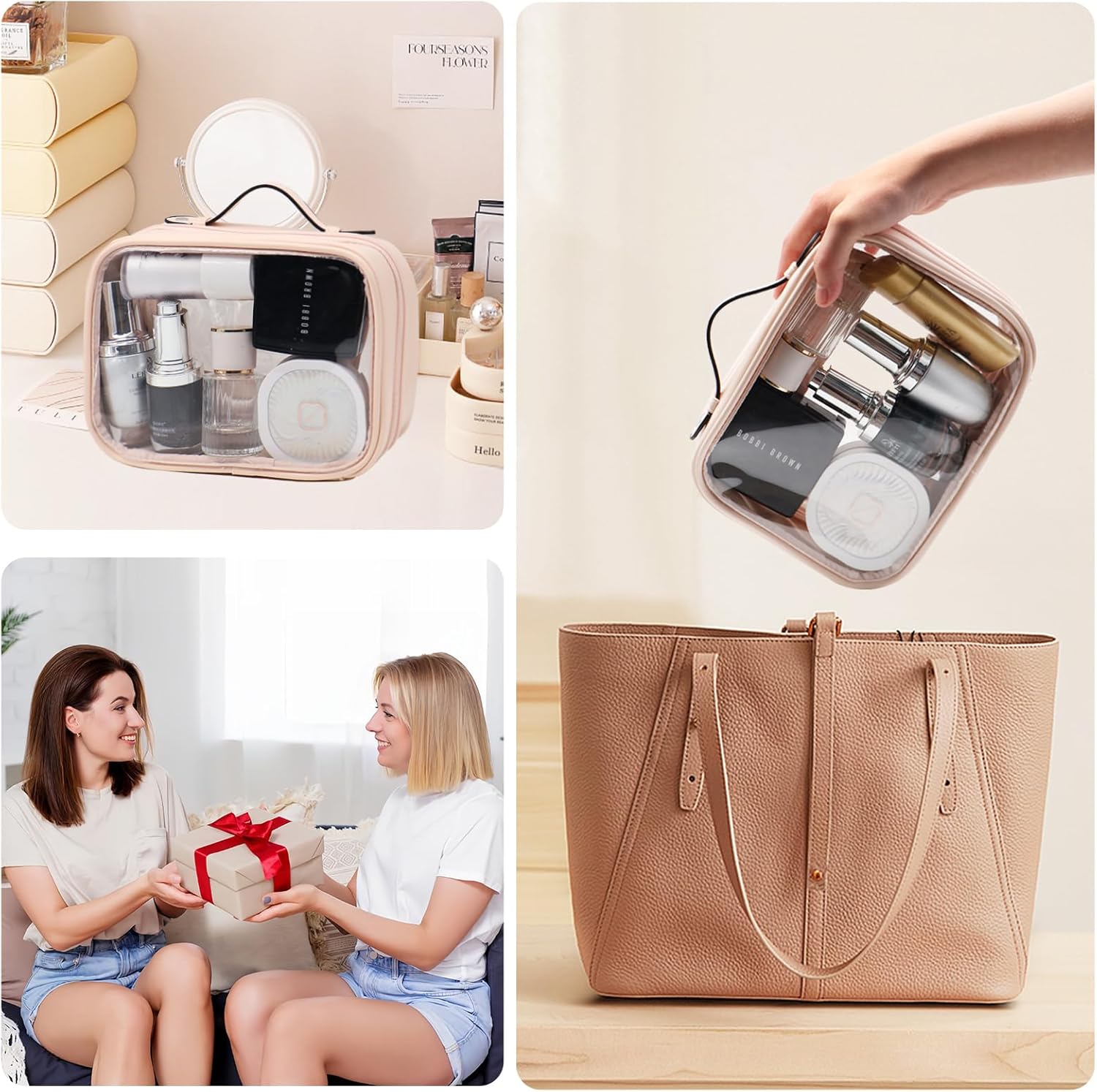 Neceser de viaje, bolsa de maquillaje transparente de doble cara, organizador de cosméticos de maquillaje, bolsa de aseo transparente impermeable