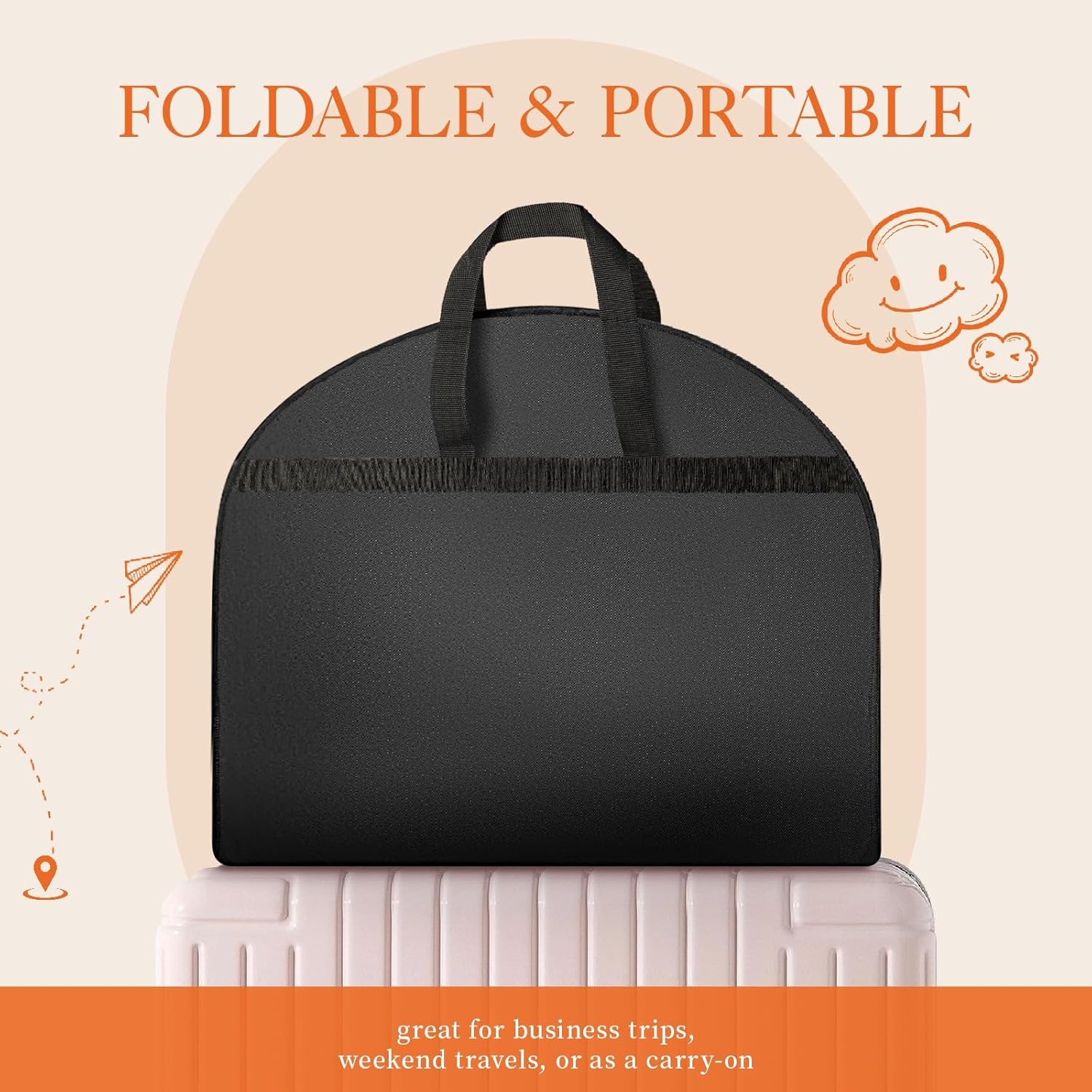HOTOR Bolsas de ropa para viajes bolsa de ropa resistente de 43 pulgadas con bolsillos, bolsas de ropa portátiles para colgar ropa, bolsa de traje