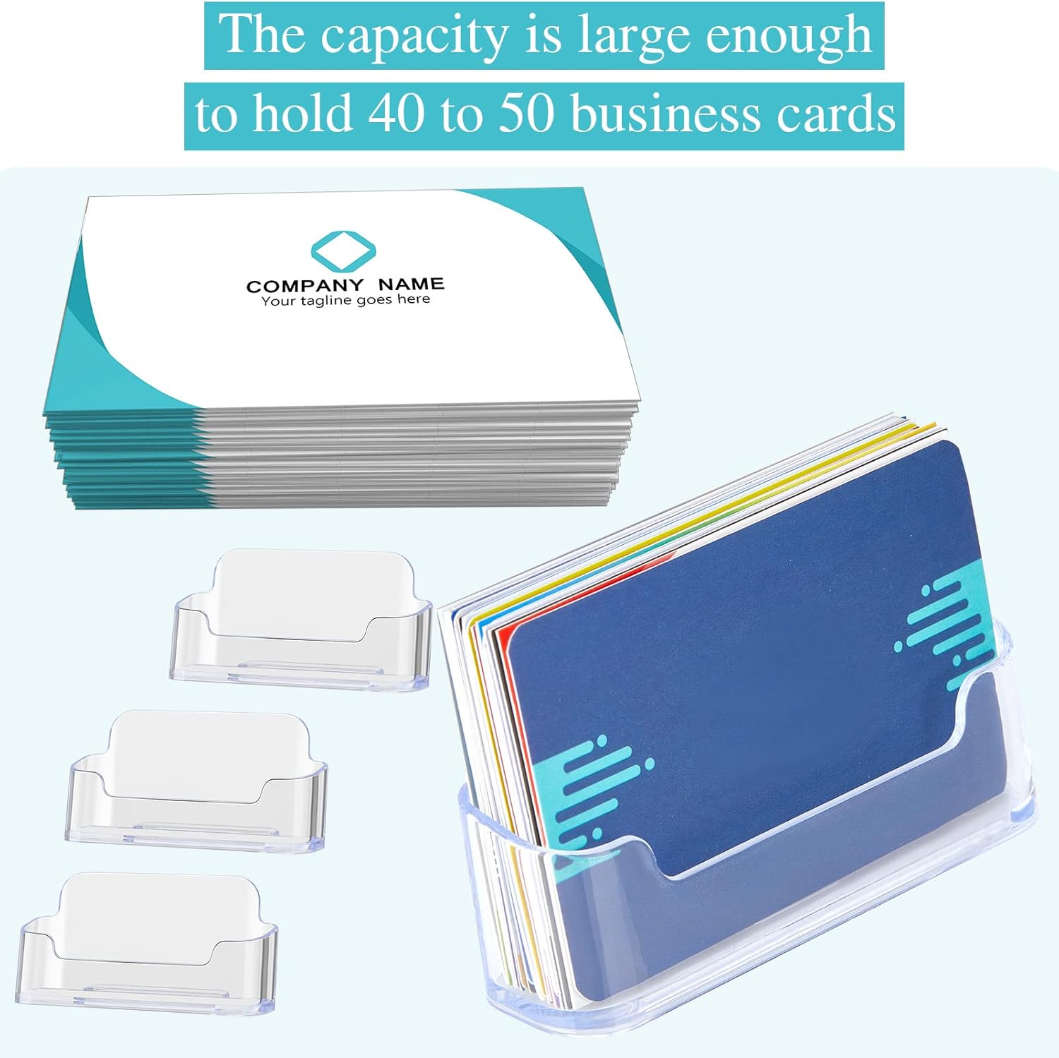 Thenshop Paquete de 64 soportes para tarjetas de visita de escritorio, soporte de acrílico para tarjetas de visita transparente, soporte para