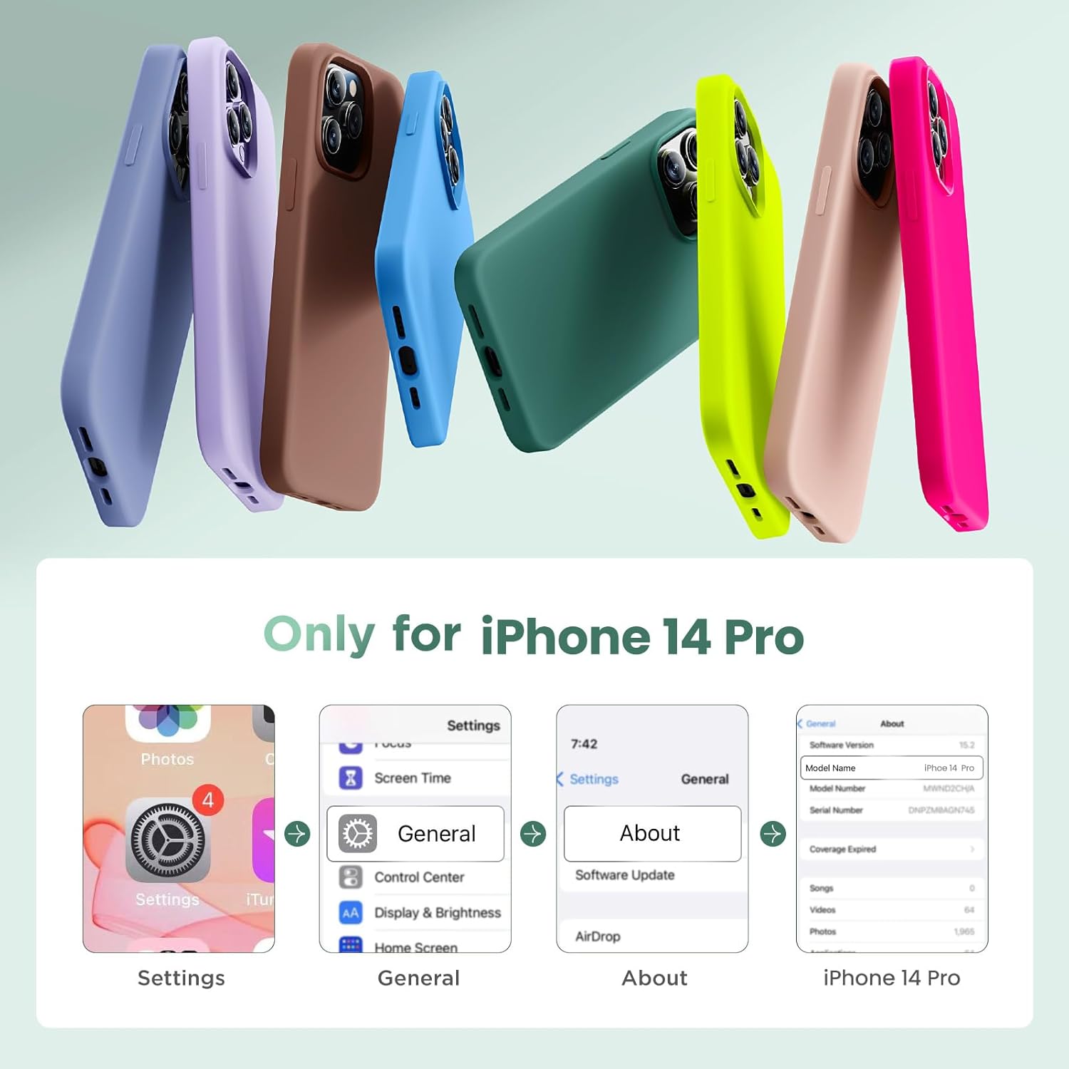 Cordking Funda para iPhone 14 Pro, funda de silicona ultra delgada, a prueba de golpes, con forro de microfibra suave antiarañazos, 6.1 pulgadas,