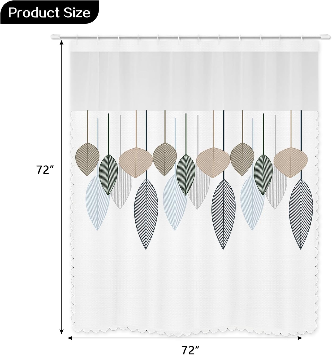 Juego de cortinas de ducha con borde ondulado, cortinas de ducha de baño pesadas de punto gofre, estilo hotel, con ventana superior transparente, 12