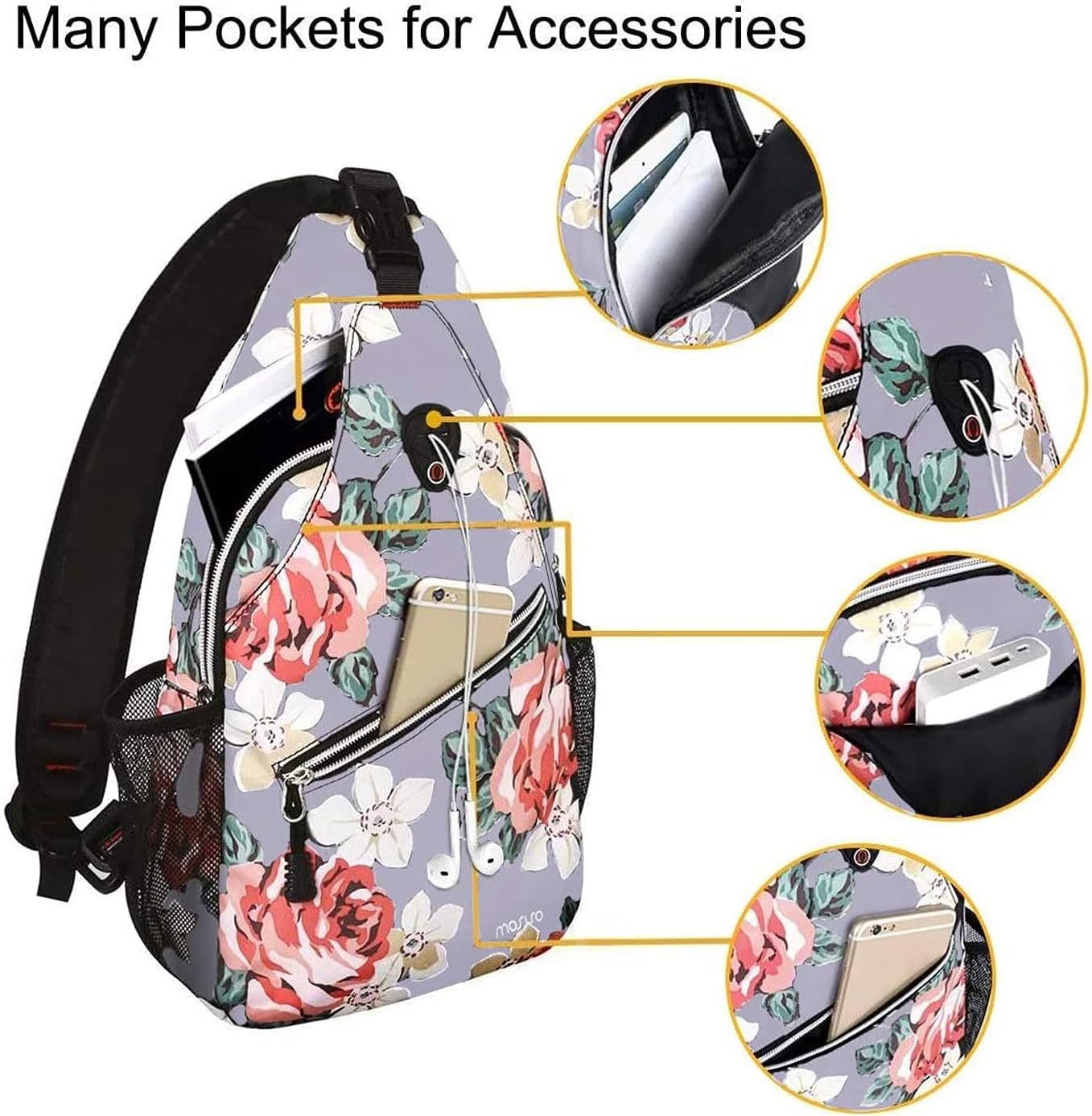 MOSISO Mochila tipo bandolera, mochila de viaje para senderismo, bolsa de hombro cruzada de cuerda rosa