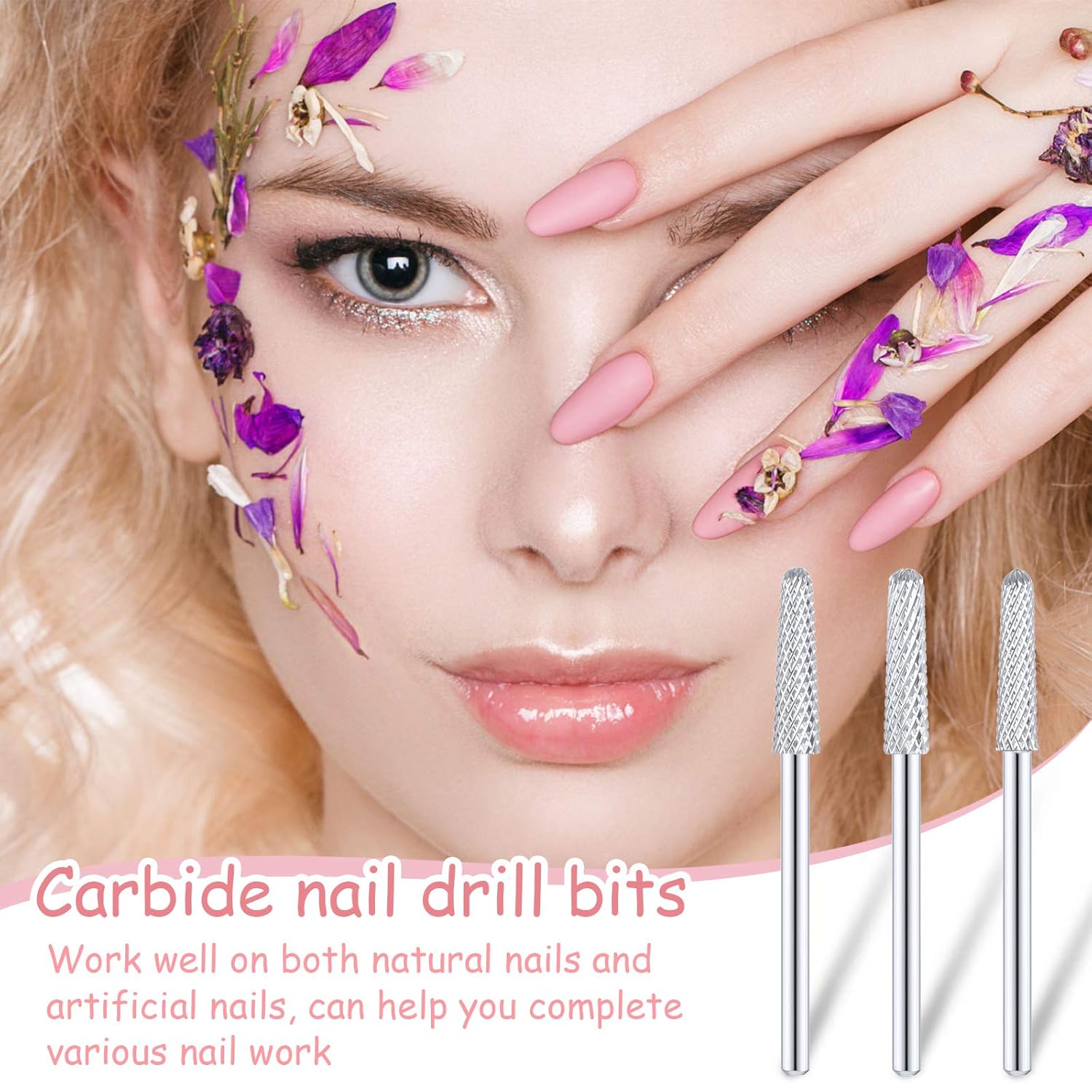 Brocas de carburo para uñas, 3 piezas, brocas de carburo en forma de cono para manicura y pedicura, tamaño de vástago de 332 pulgadas, tamaño de