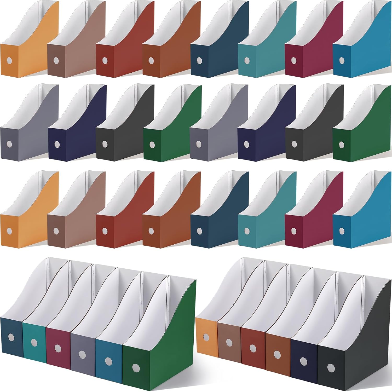 Paquete de 36 soportes de cartón para revistas, 12 colores, revistas, caja de almacenamiento de revistas, carpetas de oficina, organizador de