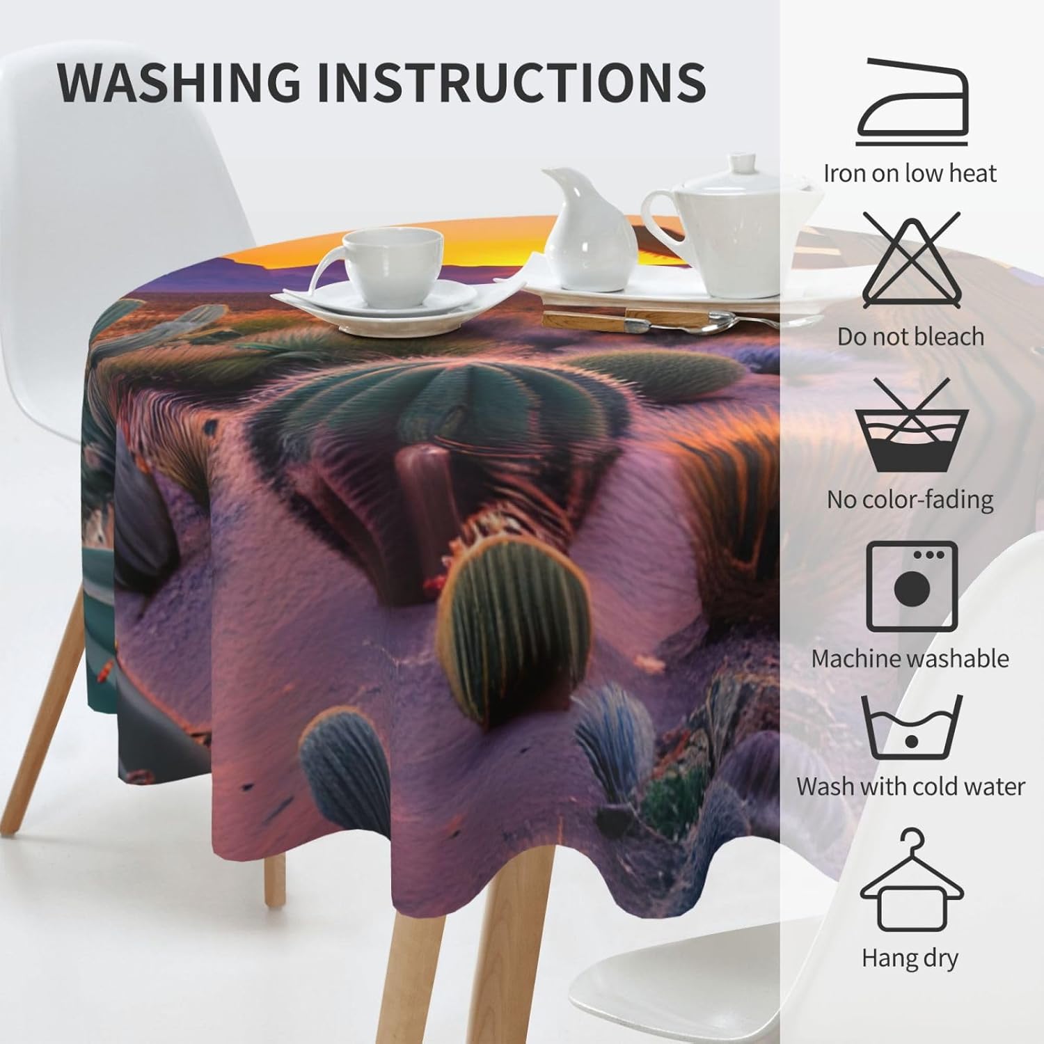 ZISHAK Mantel decorativo redondo Cactus Desert Sunsets transforma tus mesas de comedor y café con nuestro exuberante acento de lino