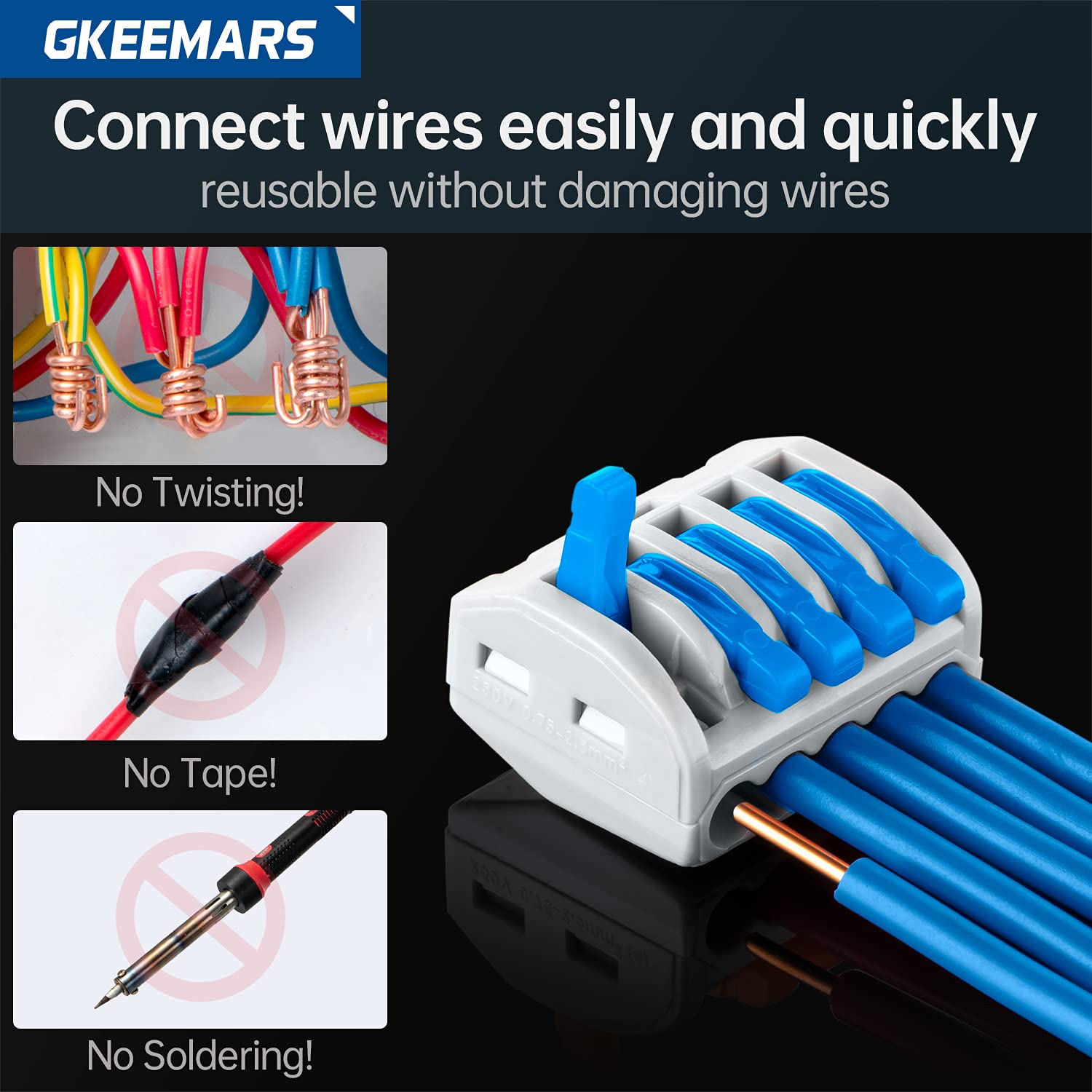 GKEEMARS 141 conectores de cable de palanca, conector conductor de empalme compacto para cables flexibles de trenzado sólido 28-12 AWG (azul)