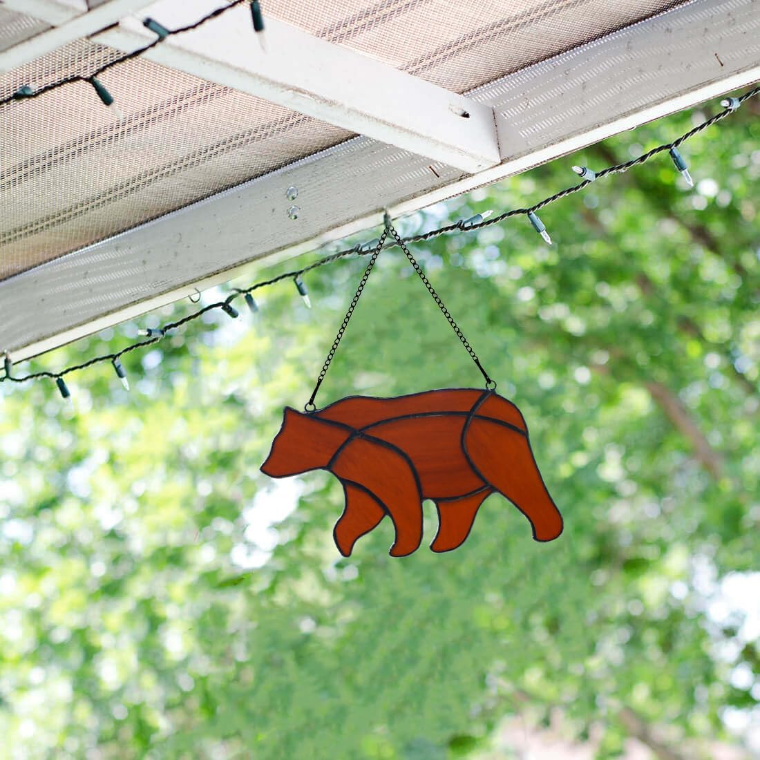 BOXCASA Decoración de oso para colgar ventanas de vitral, oso marrón para decoración de pared de ventana, arte animal, granja, sala de estar,