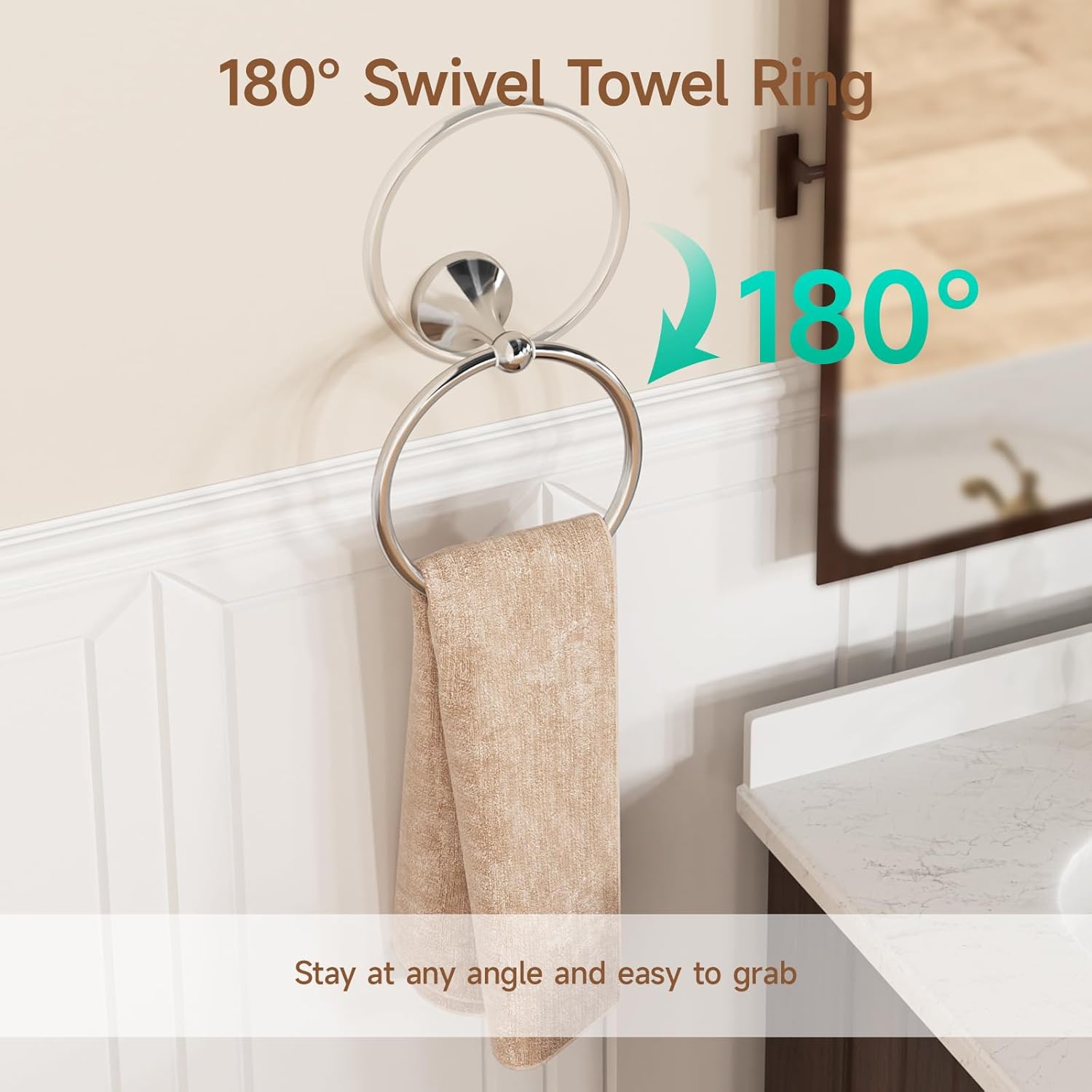 USHOWER Juego de accesorios de baño de cromo pulido, juego de toallero de 18 pulgadas montado en la pared, juego de accesorios de baño resistentes,