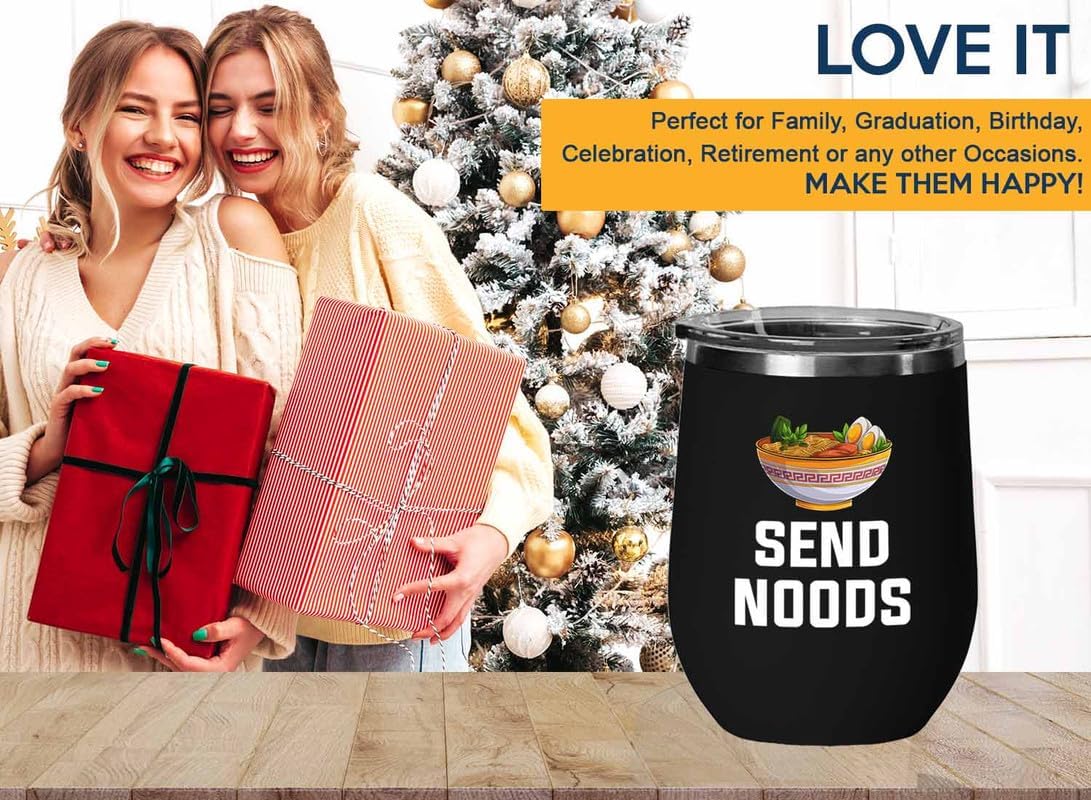 Ramen Lover Black Edition – Vaso de vino de 12 onzas – Enviar fideos – Food Lovers pollo, calabaza, despensa, fideos picantes veganos