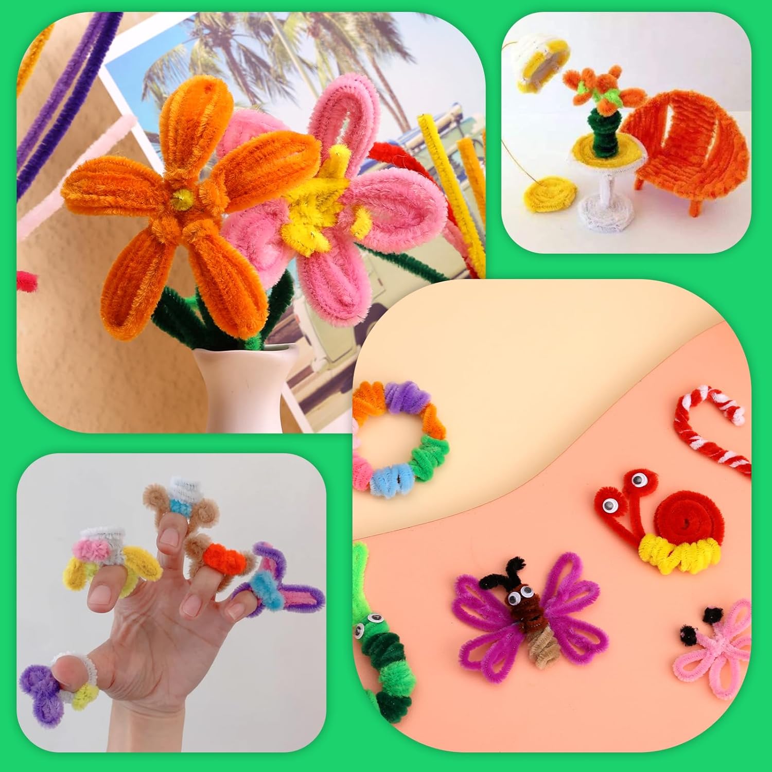 Giwrmu 100 piezas de tallos de felpilla para limpiar pipas color verde fruta, suministros de manualidades de palos peludos, limpiador de tuberías de