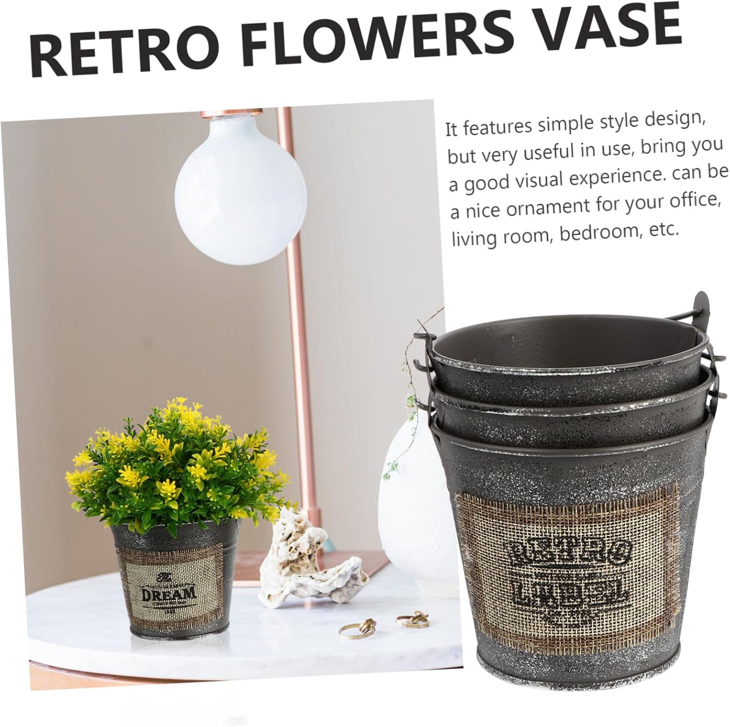 ABOOFAN 3 unids fuente de hojalata plantas de interior viva jarra de leche vintage iplantador cubo antiguo maceta Shabby Chic jarrón de basura cubo