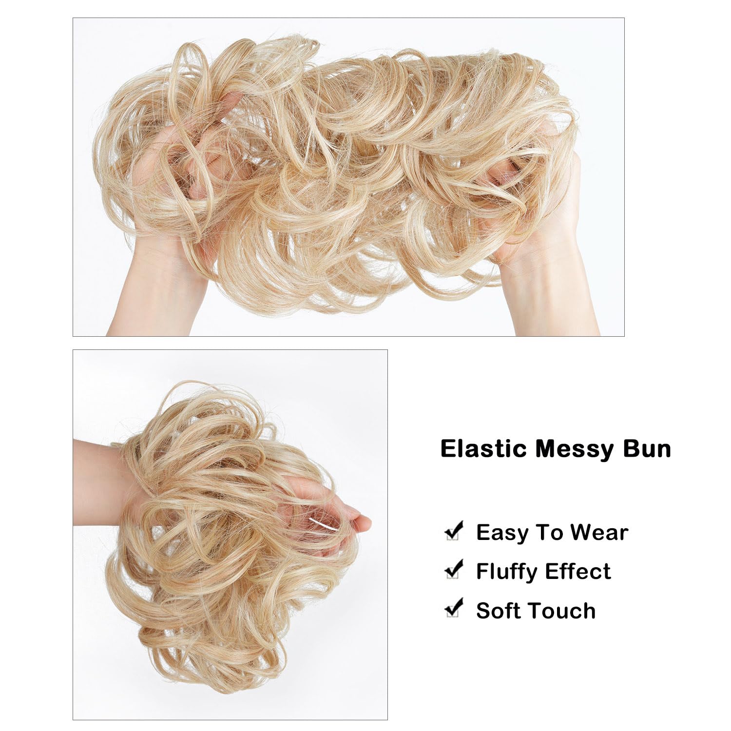 DAYCEN Moño desordenado de fibra sintética resistente al calor, moño rizado alrededor de extensiones de cabello (pimienta salada)