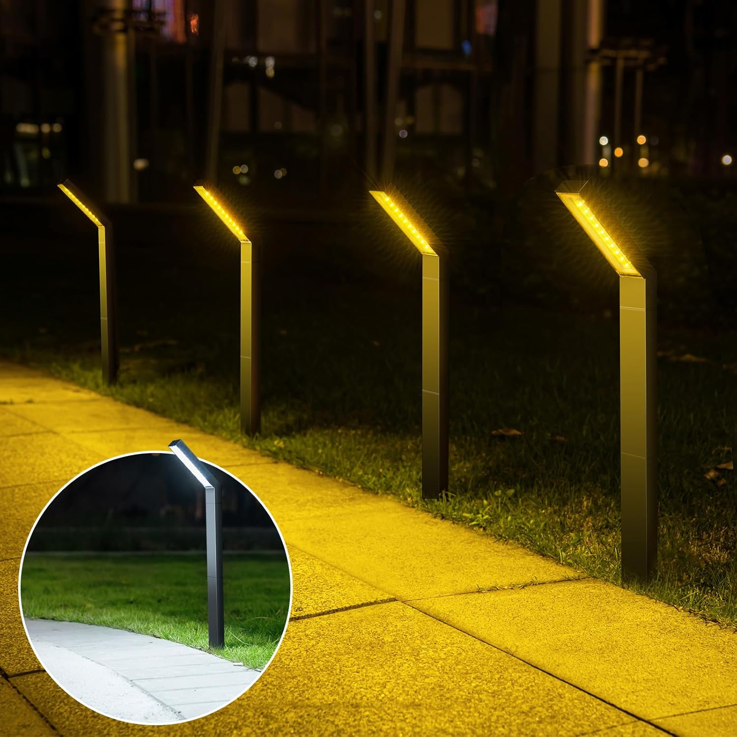 Luces solares para camino, paquete de 4 luces solares para jardín al aire libre, impermeables, alimentadas por energía solar con luces LED blancas