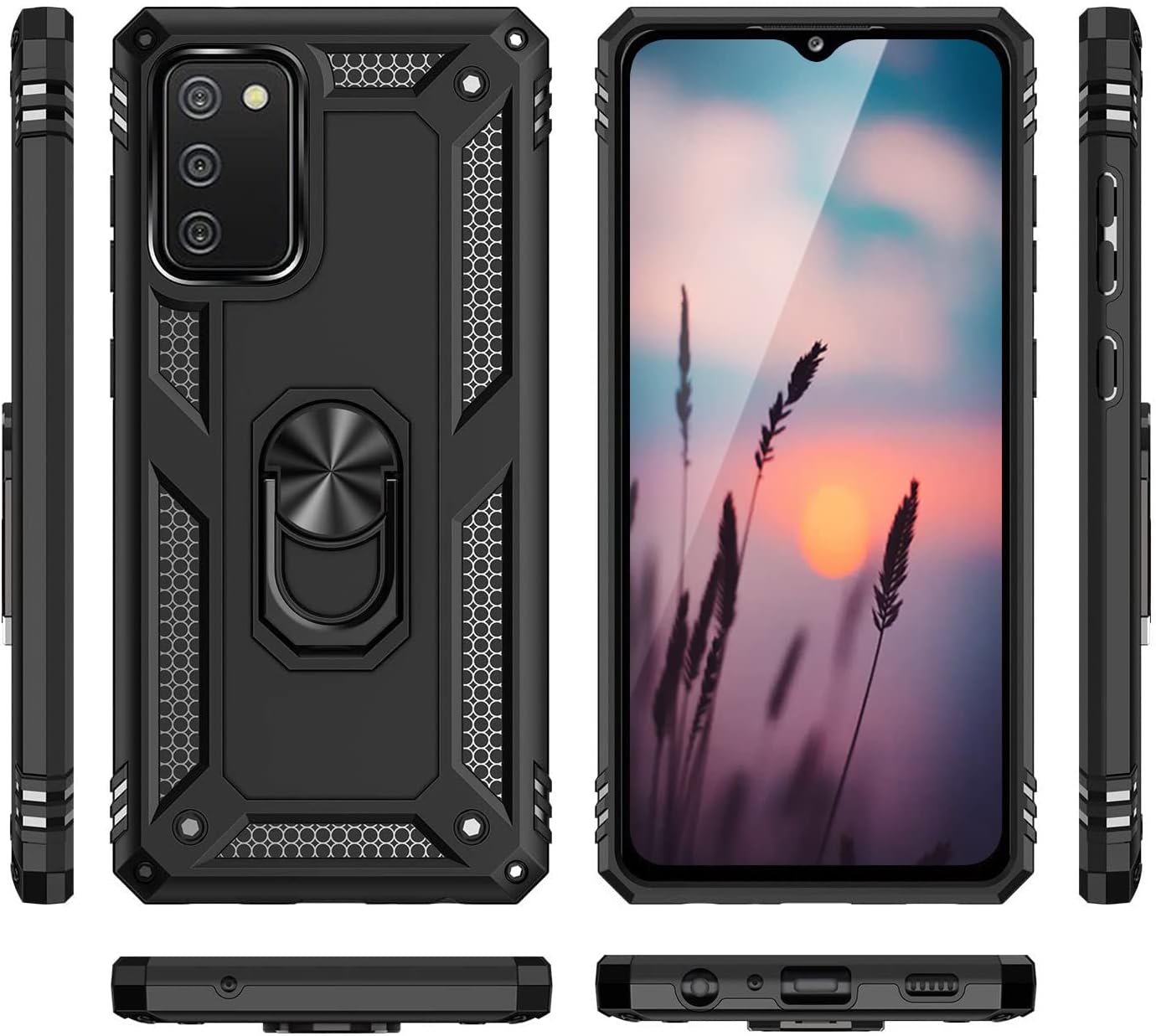 TJS Funda compatible con Samsung Galaxy A03S, con protector de pantalla de vidrio templado, soporte magnético con soporte magnético resistente