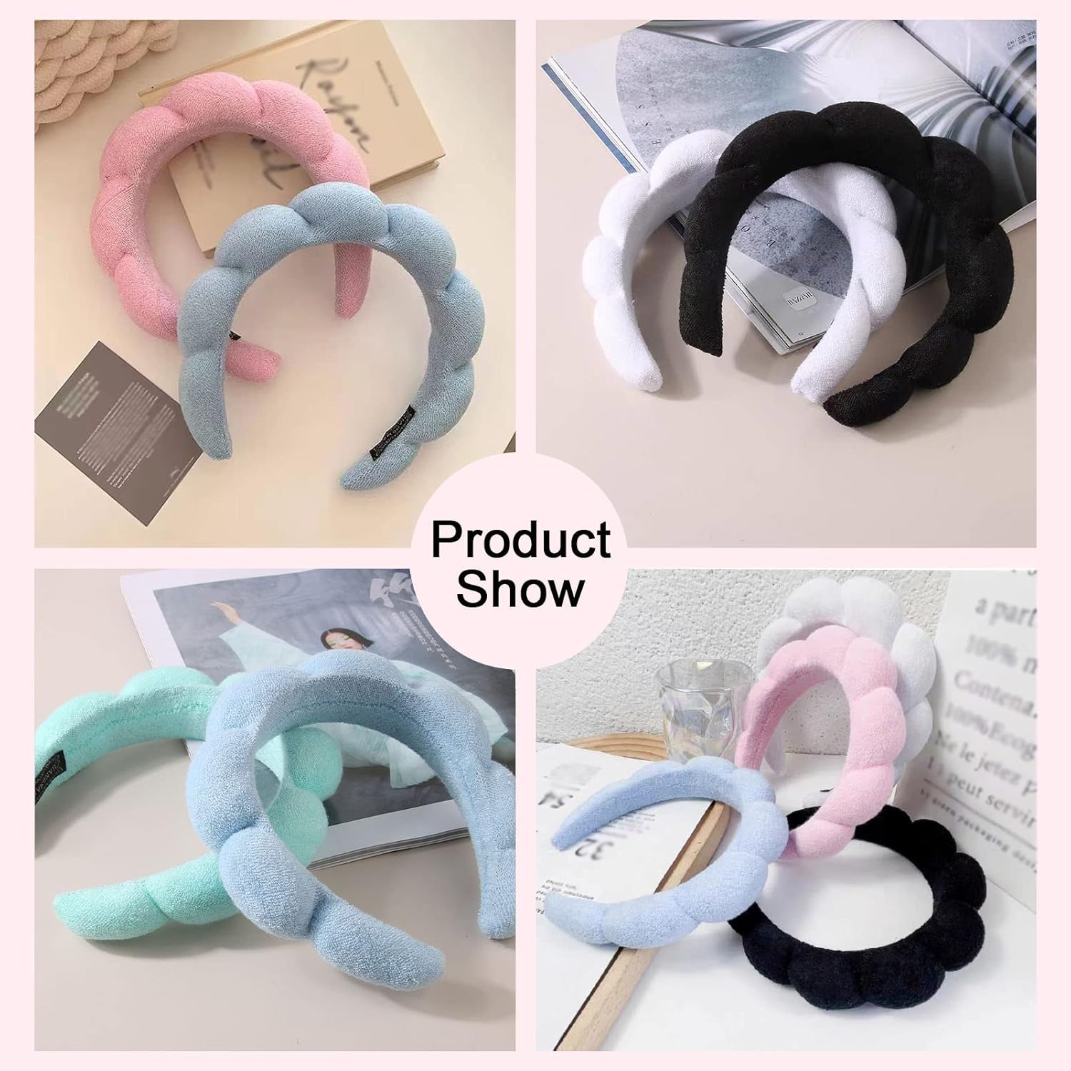 Diadema de spa para mujer, diadema de esponja para lavar la cara, diadema de maquillaje, diademas de cuidado de la piel para eliminación de