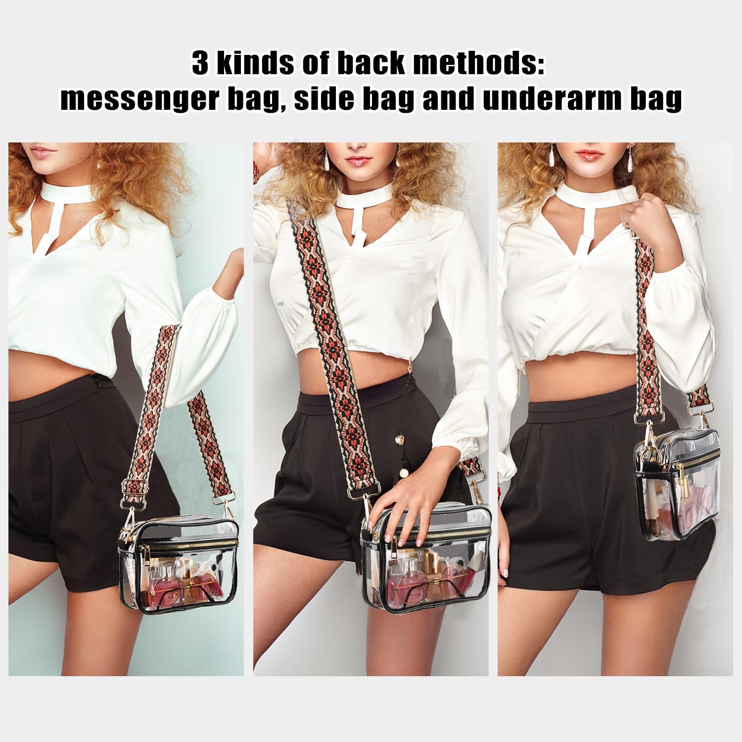 WEDDINGHELPER Bolsa cruzada transparente, bolsa transparente aprobada para estadios con correa ajustable para conciertos deportivos, festivales