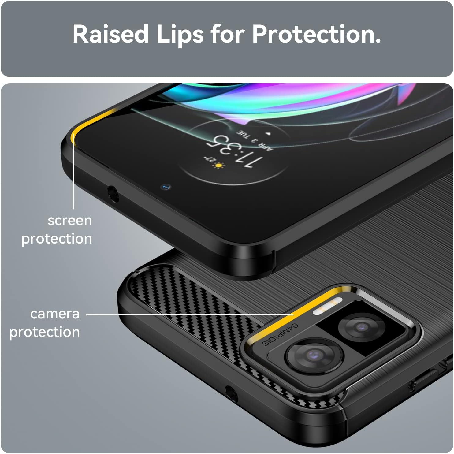 Funda delgada para Motorola Edge 30 Neo, diseño de moda de fibra de carbono suave con grado militar a prueba de golpes y protección de lente de