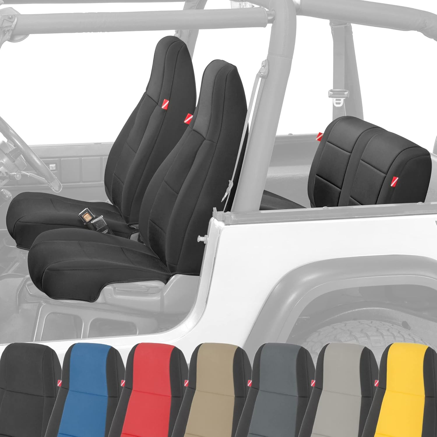 Diver Down Juego de fundas de asiento de neopreno para Jeep YJ Wrangler 1987-1995, juego de asiento delantero y trasero, fundas de asiento