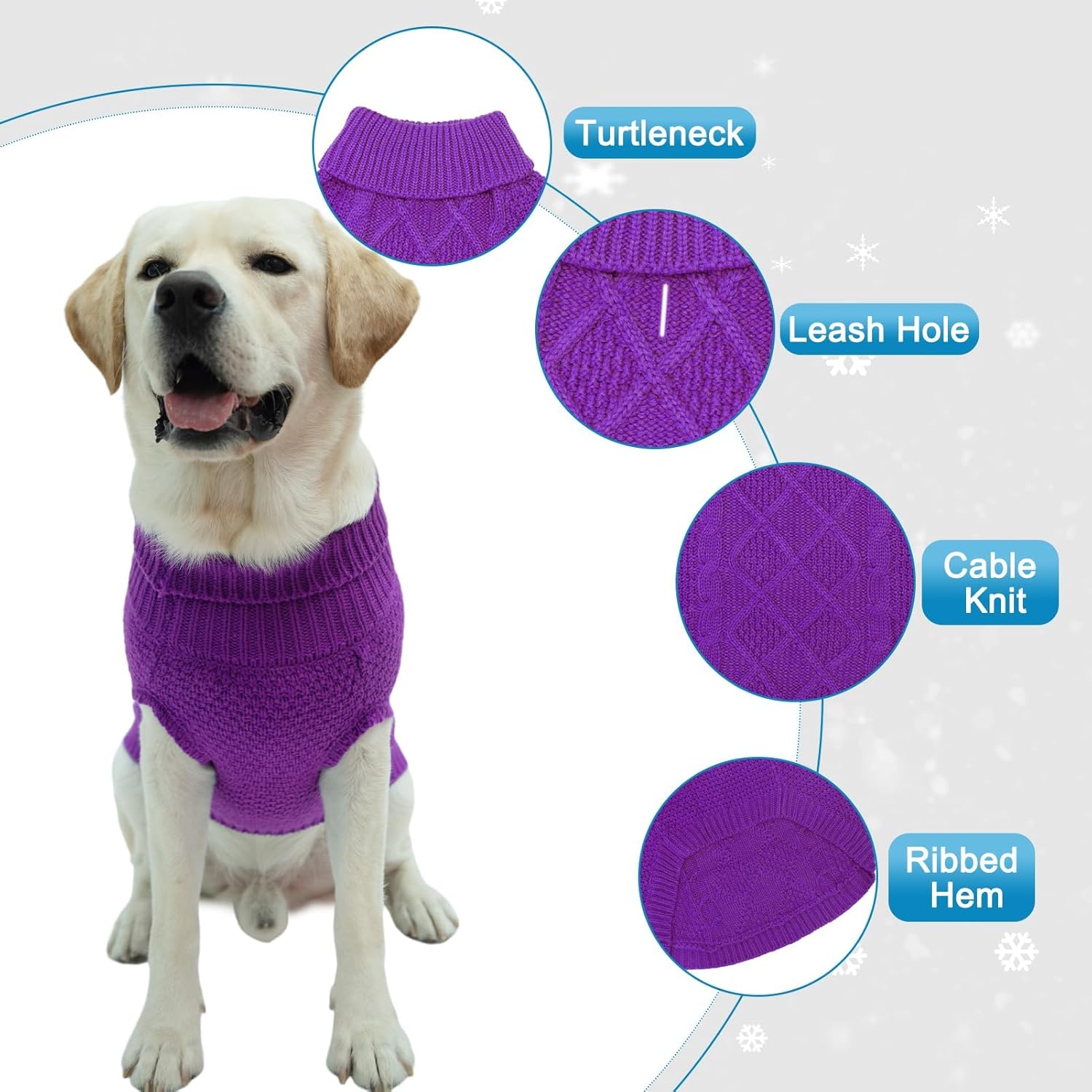 Mihachi Suéter de cuello alto para perro, abrigo de invierno, ropa clásica de punto trenzado con agujero para la correa para clima frío, regalo