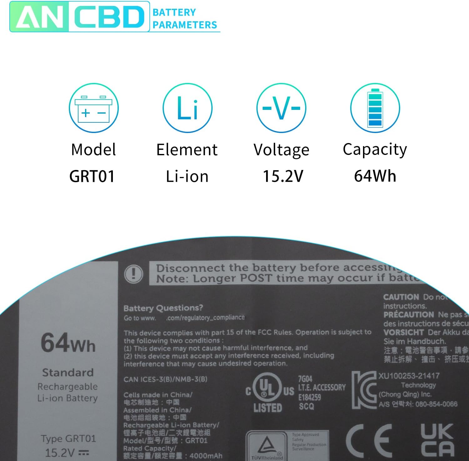 GRT01 – Batería de repuesto para laptop Dell 3561 3470 3571 Alienware m17 R5 AMD Latitude 5421 5431 5521 5531 Precisión 00P3TJ 0P3TJ 0R05P0 R05P0