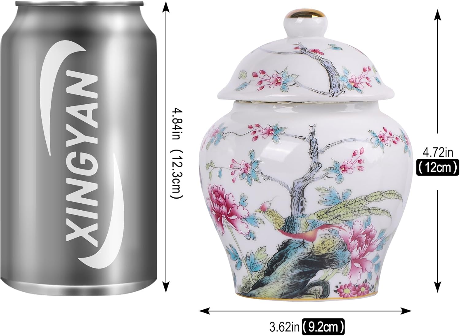 XINGYAN Chinoiserie – Juego de 2 tarros de jengibre, porcelana china azul y blanca, tarro de almacenamiento decorativo para el hogar con tapa (juego