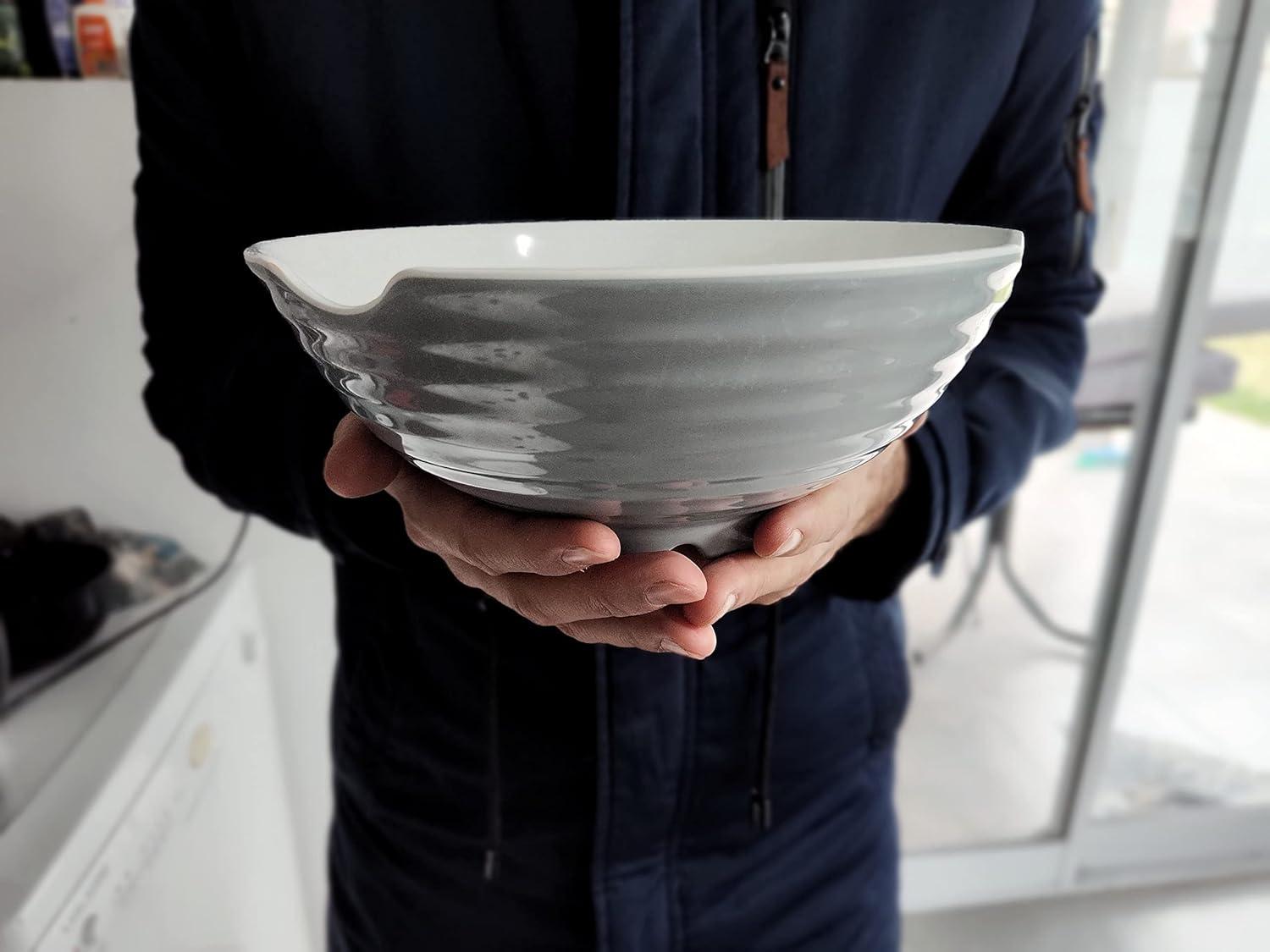 Juego de 4 tazones de color gris blanco y gris, 12 tazones de ramen. Sopa japonesa asiática con cucharas y palillos. Melamina de calidad de