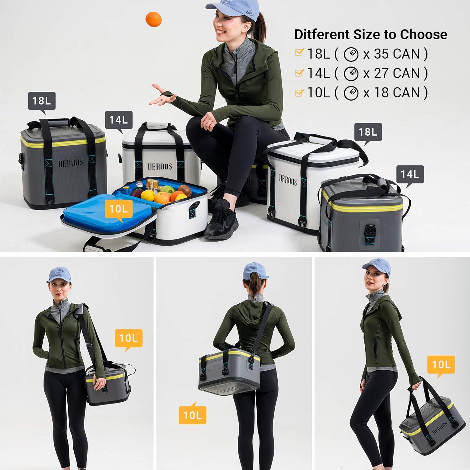 DEROOS Hielera suave, ligera, a prueba de fugas, portátil, con aislamiento de 18 latas, impermeable, congelación profunda, bolsa térmica de 72 horas