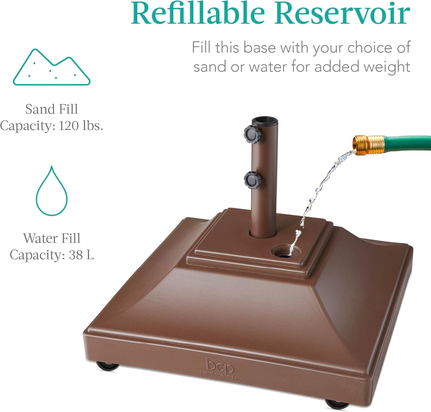 Best Choice Products Base de sombrilla móvil rellenable, base resistente, soporte de mercado cuadrado escalonado para patio, terraza, exterior con 4