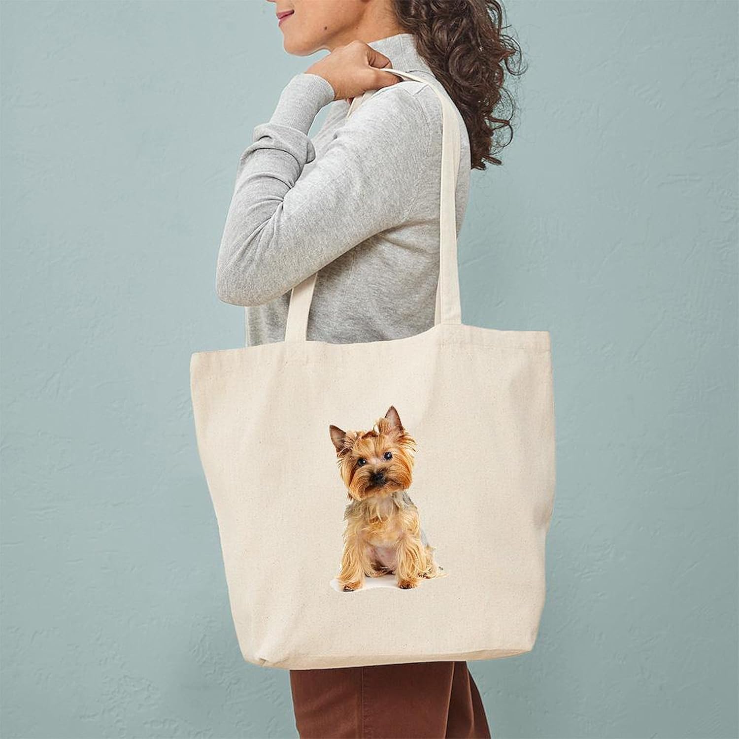 CafePress Yorkie – Bolsa de lona para compras, Caqui, Bolso tote Yorkie