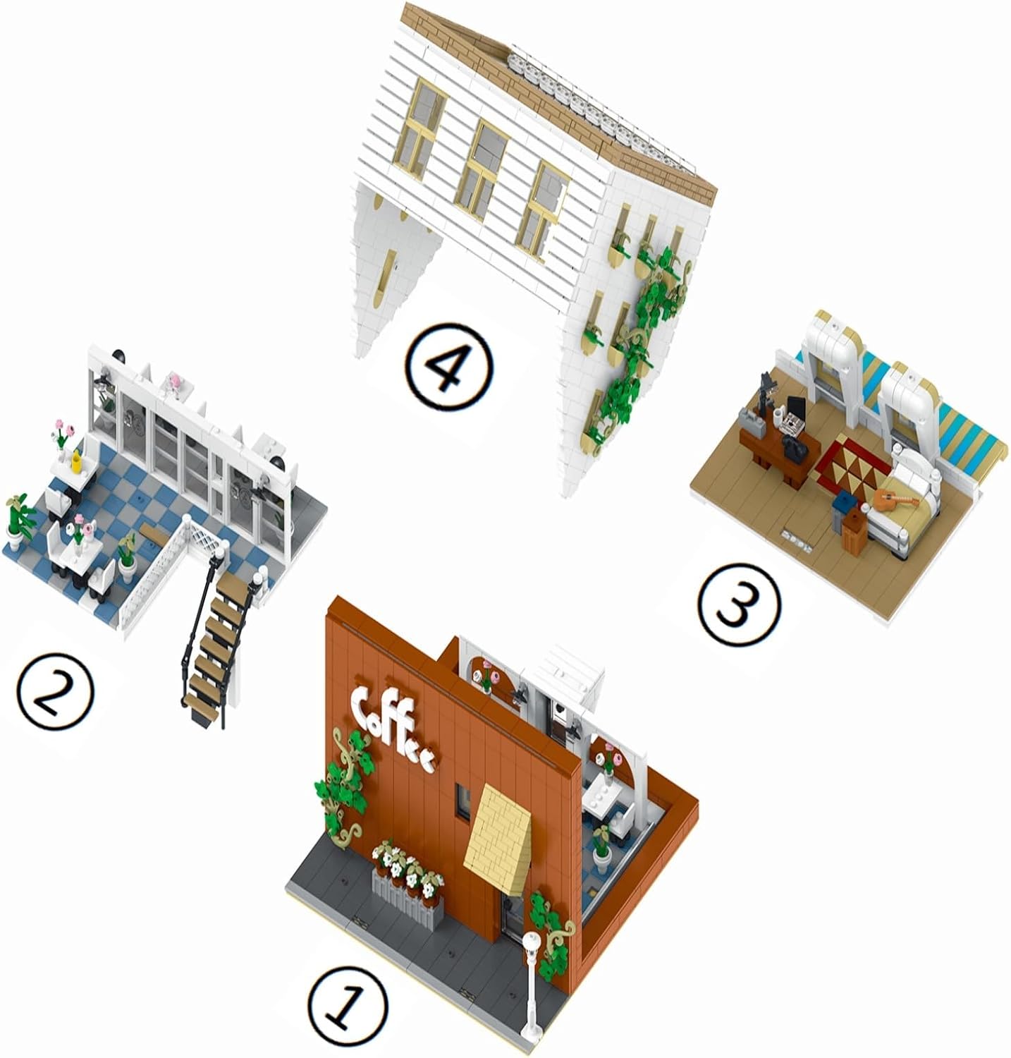 Juego de construcción de cafetería con luz LED, colección de bloques de construcción de casa moderna de calle, kit de modelo de juguete, juego