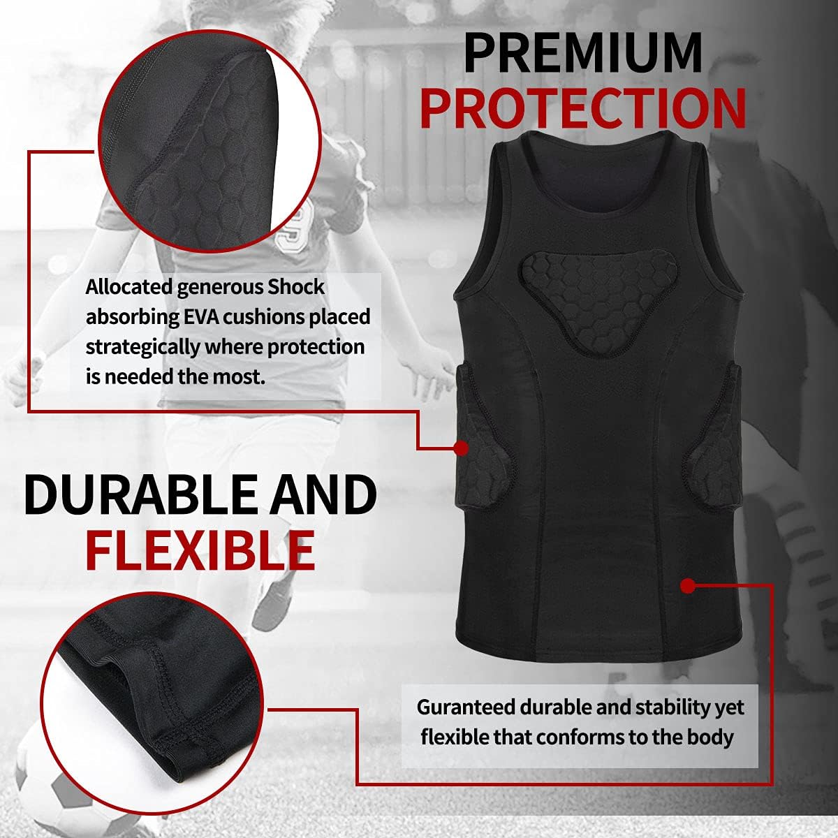 Youth Padded Shirt Football Rib Protector Chest Heart Guard Shirt Kids Boy Girl Vest for Rugby Baseball Softball