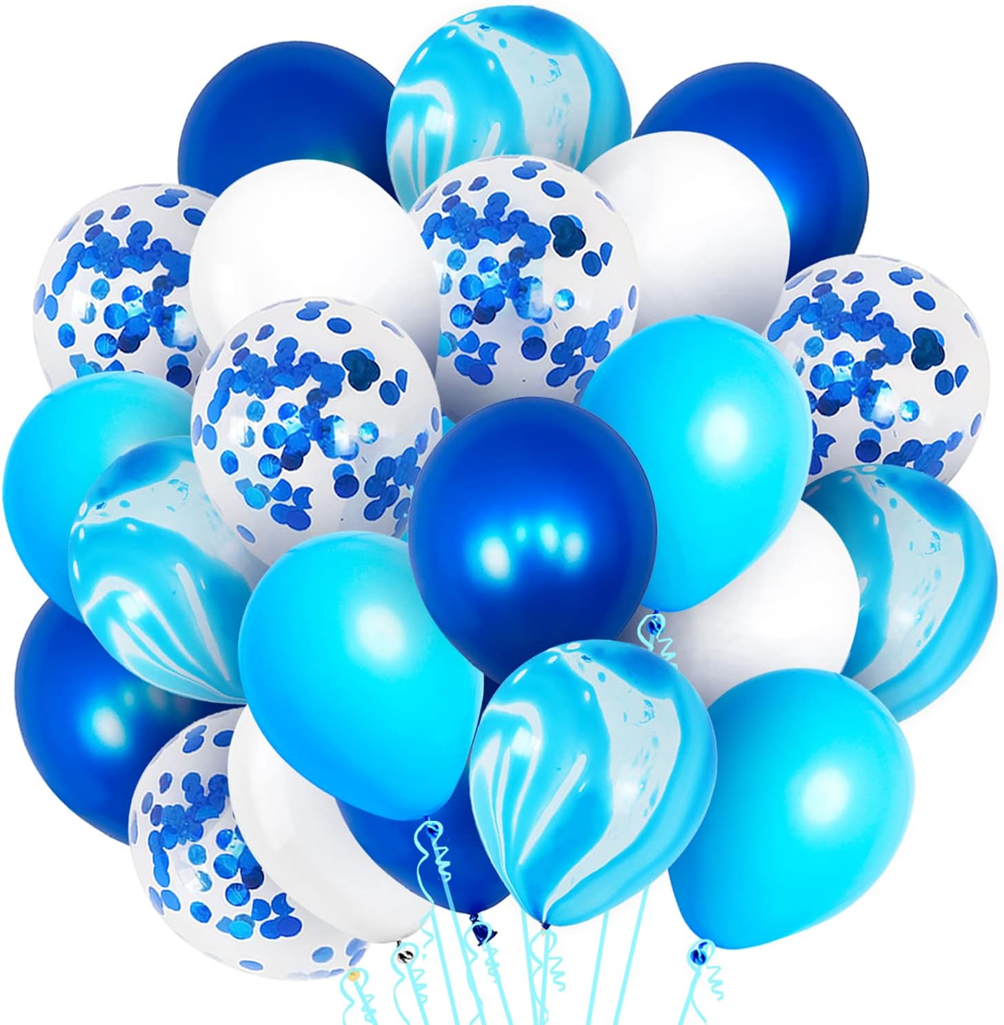 KatchOn, Shades of Blue – Juego de 50 globos de mármol azul para decoraciones de fiesta azul, globos de confeti azul, globos bajo el mar, globos de