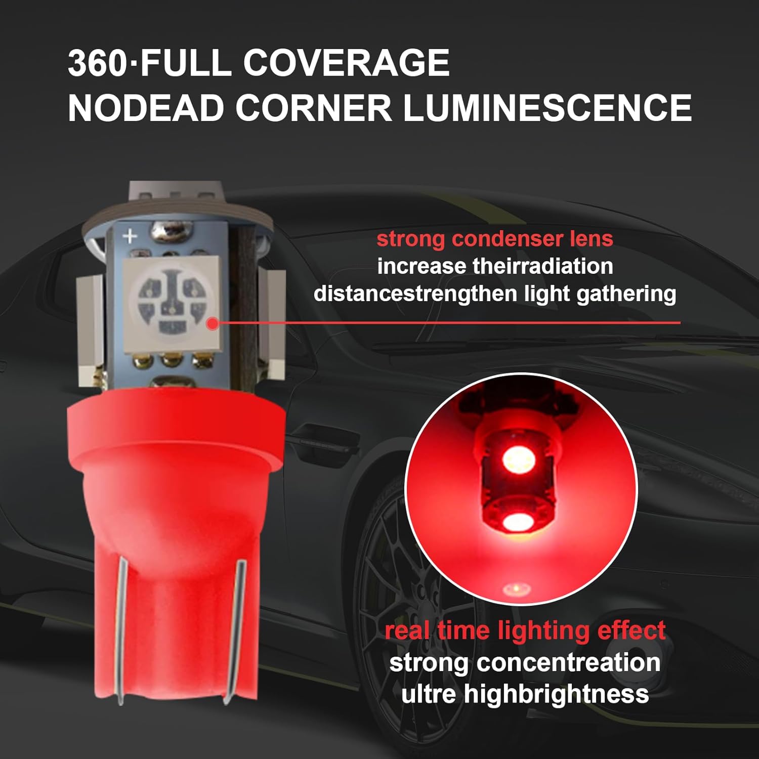 Sodcay 20 luces LED brillantes T10-5050-5SMD para automóvil, luz indicadora de ancho de 0.394 in x 1.102 in, 12 V, iluminación sin ángulo muerto de