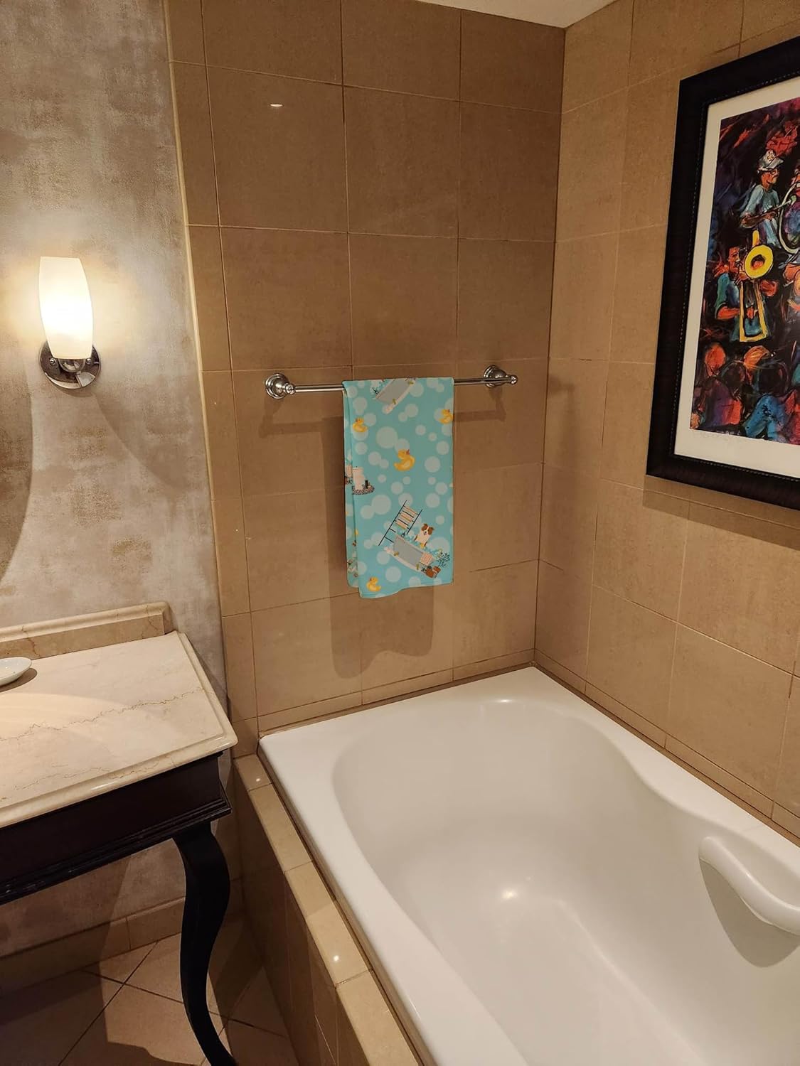 Caroline’s Treasures WDK5816BTLG Border Collie – Toalla de baño grande para bañera, color rojo y blanco