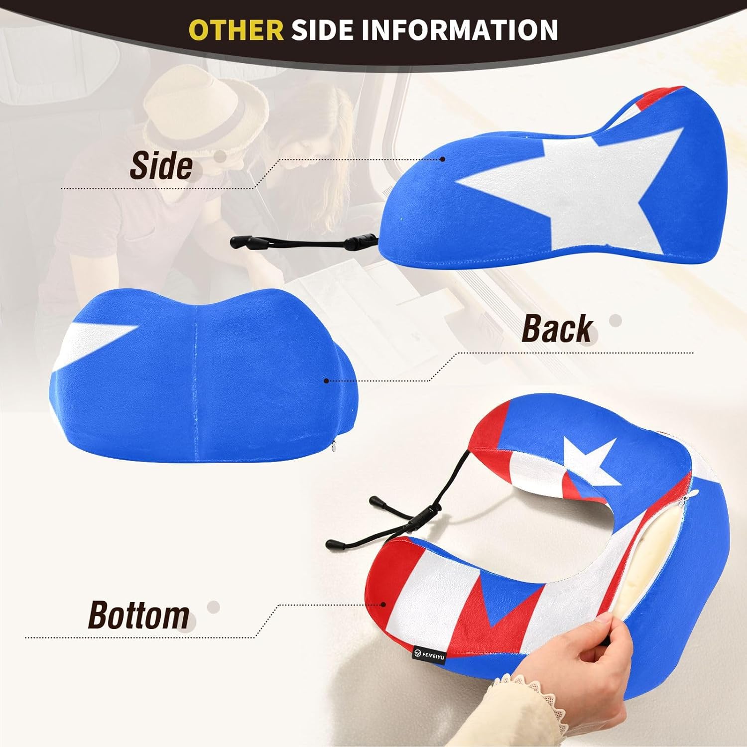 ZOEO Almohada de viaje para cabeza de cuello, bandera de Puerto Rico, acolchado de espuma viscoelástica, para dormir, avión, trenes, coches,